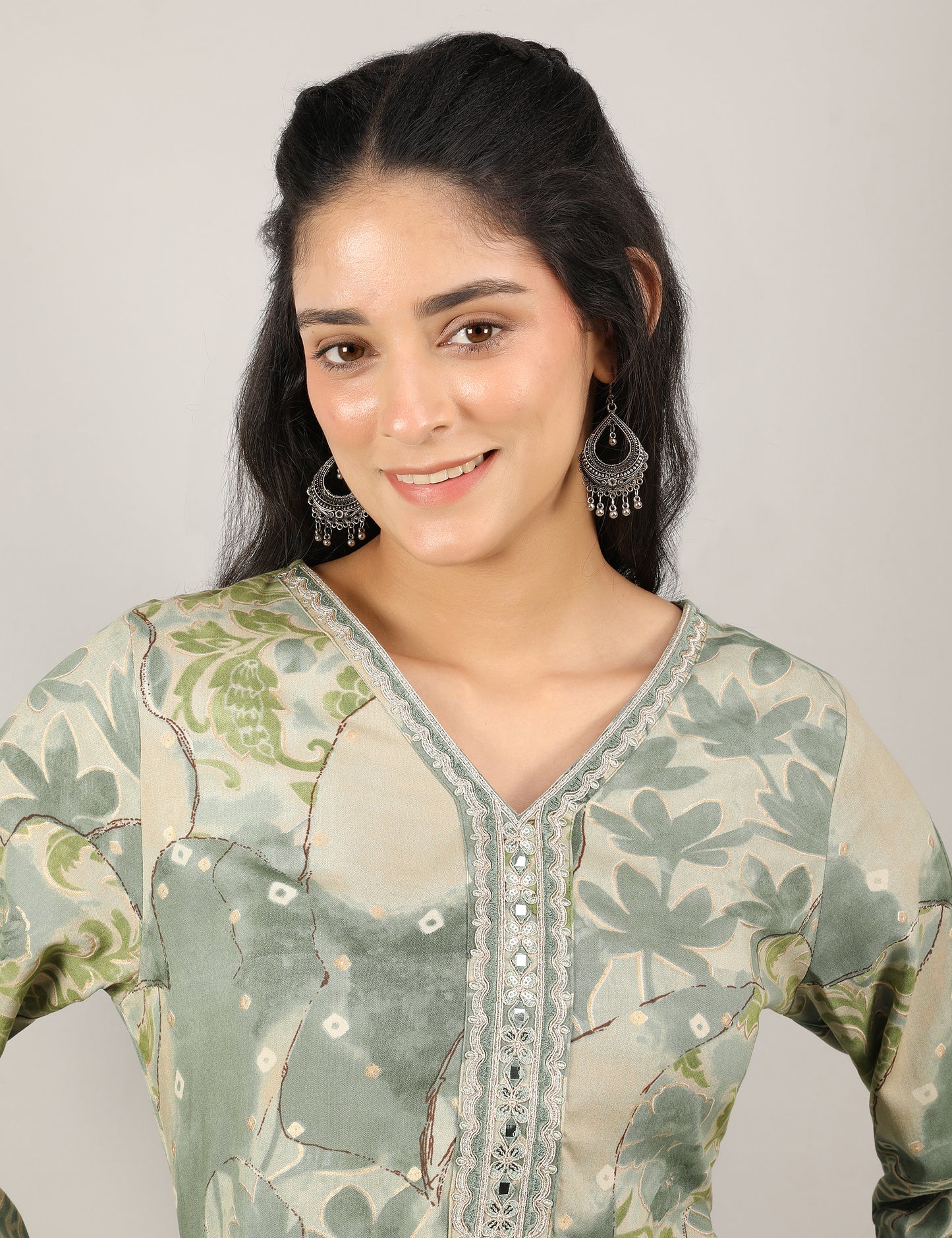 SAGE GREEN COTTON PRINT KURTI