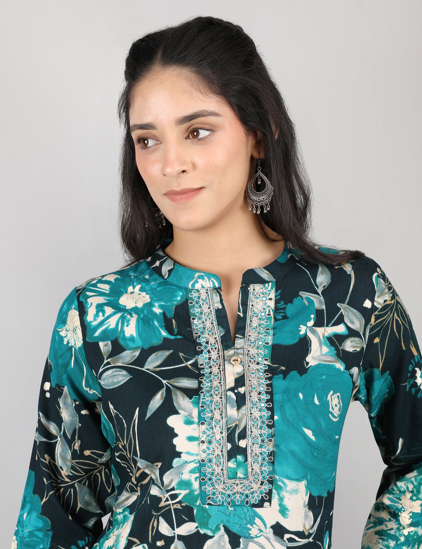 PEACOCK-BLACK PRINT REYON KURTI