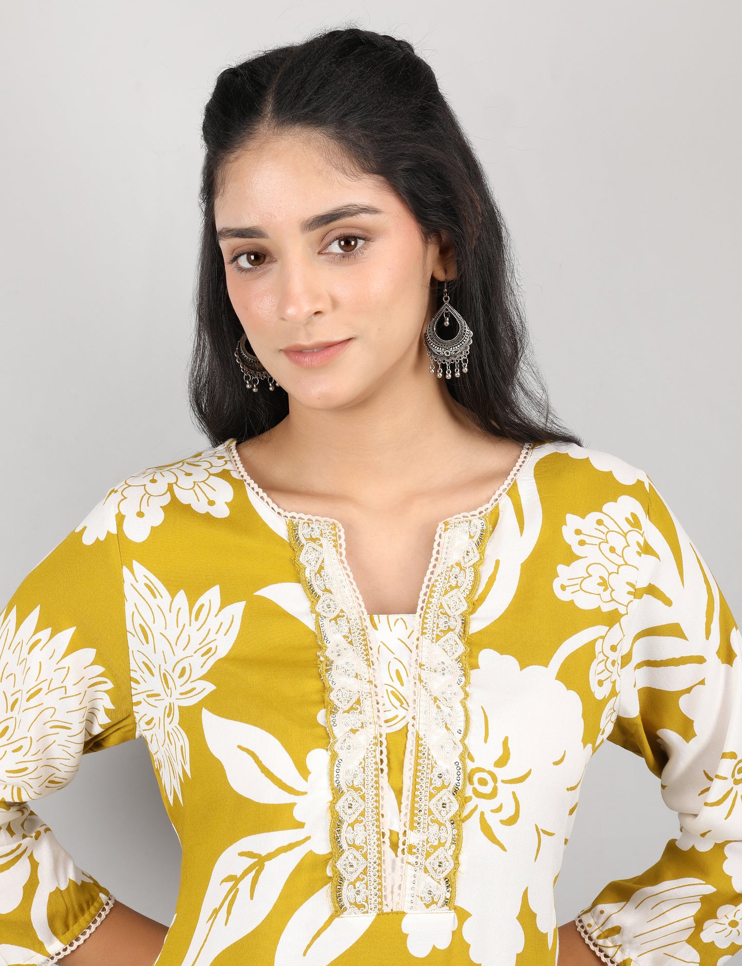 MUSTARD YELLOW REYON PRINT KURTI