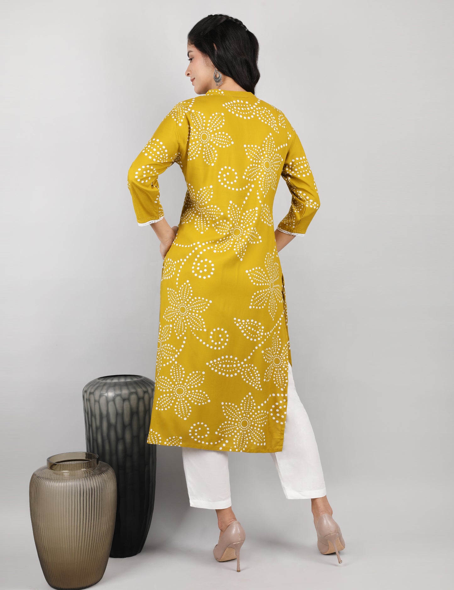 MUSTARD PRINT KURTI REYON