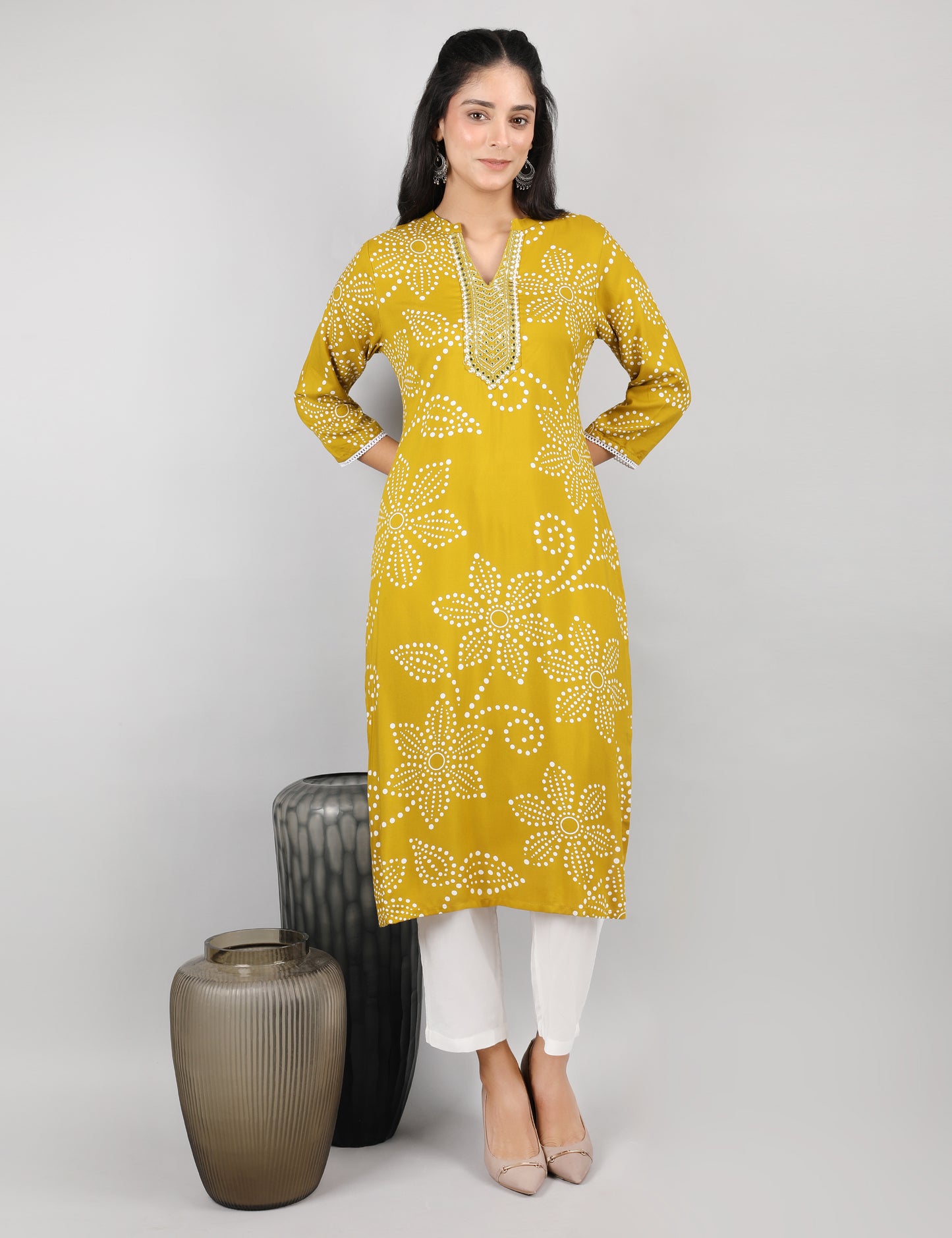 MUSTARD PRINT KURTI REYON