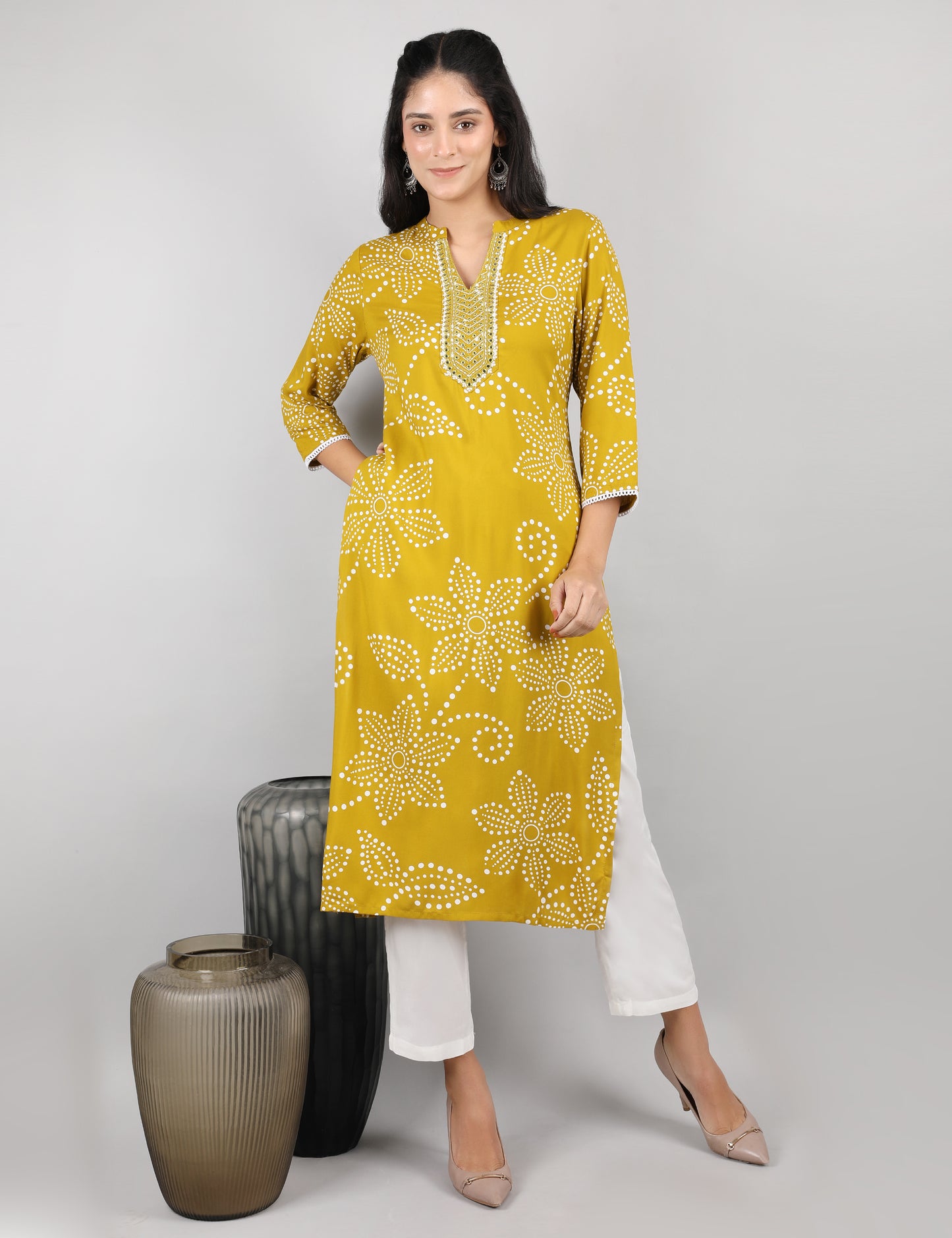 MUSTARD PRINT KURTI REYON