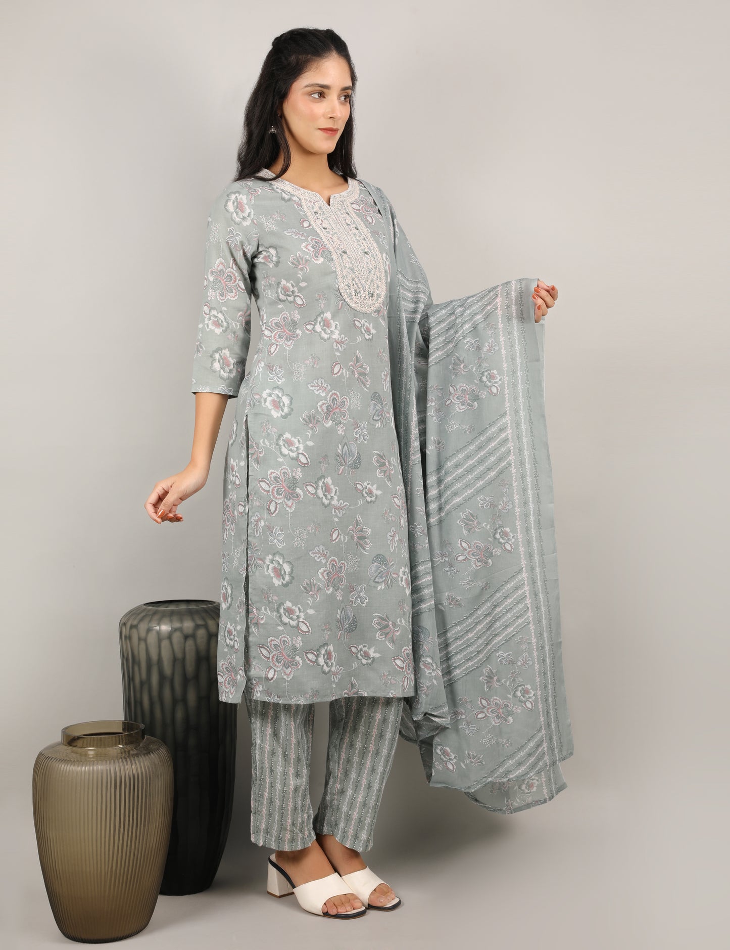 PASTEL GREEN COTTON  PRINT STRAIGHT SUIT