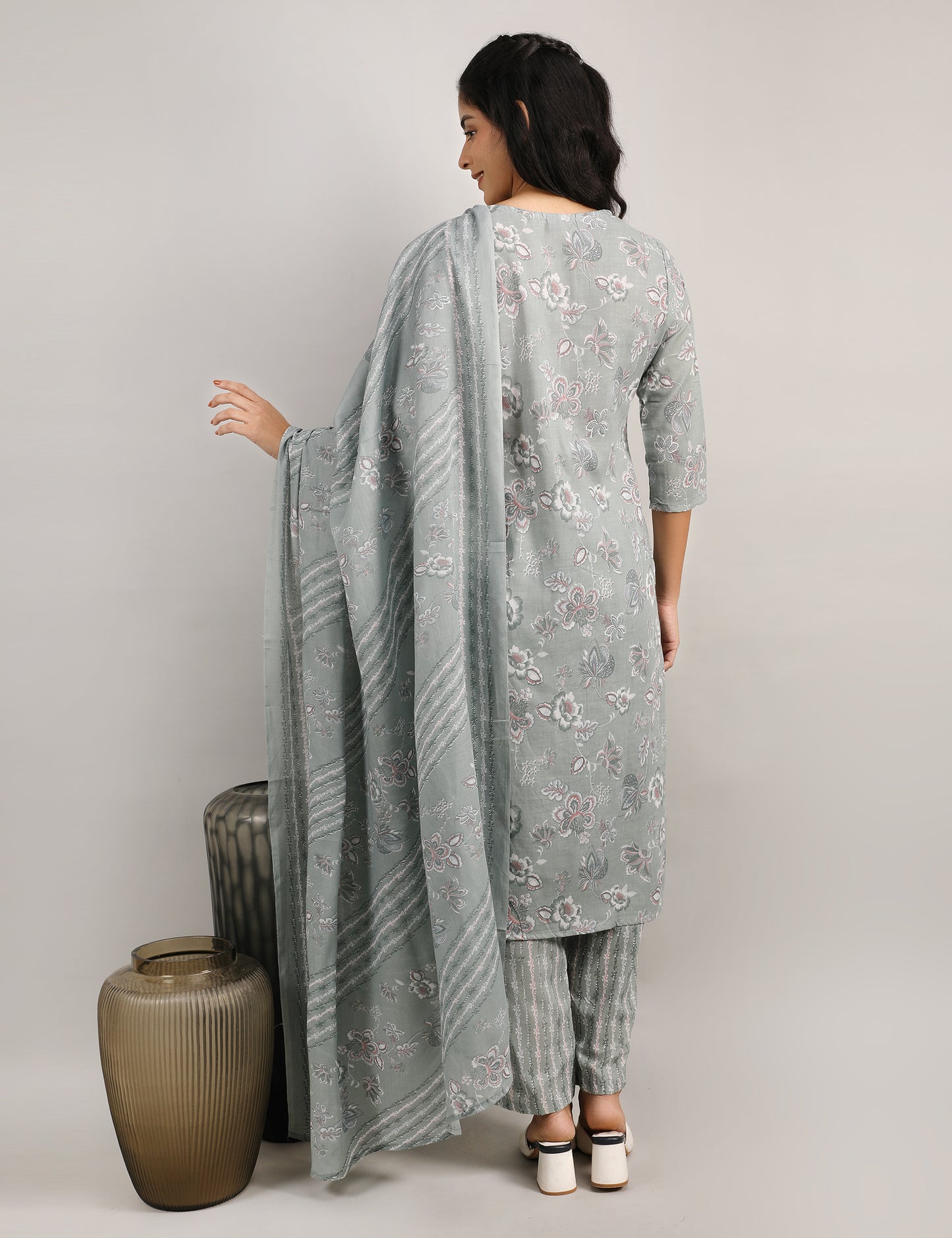 PASTEL GREEN COTTON  PRINT STRAIGHT SUIT