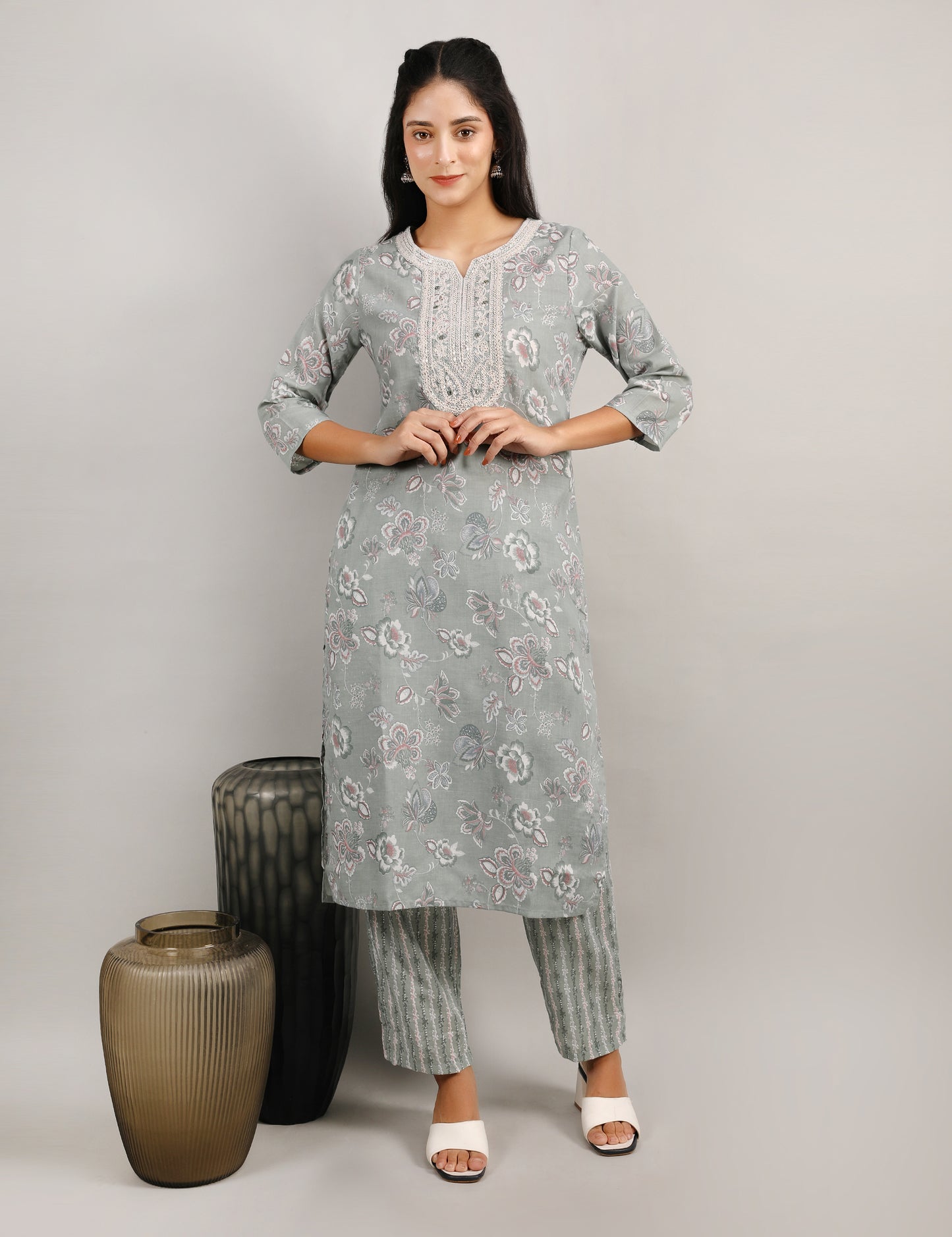 PASTEL GREEN COTTON  PRINT STRAIGHT SUIT