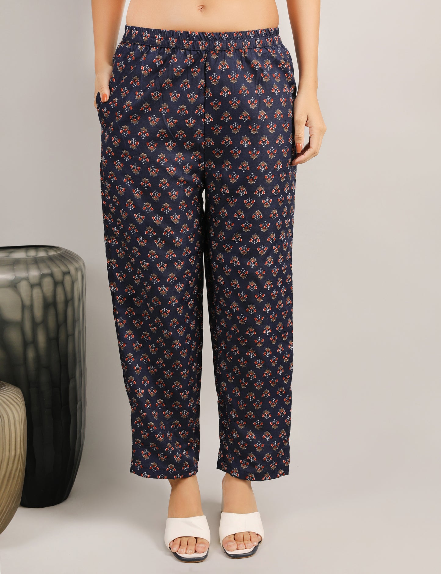 NAVY BLUE BLOCK PRINT COTTON STARIGHT SUIT