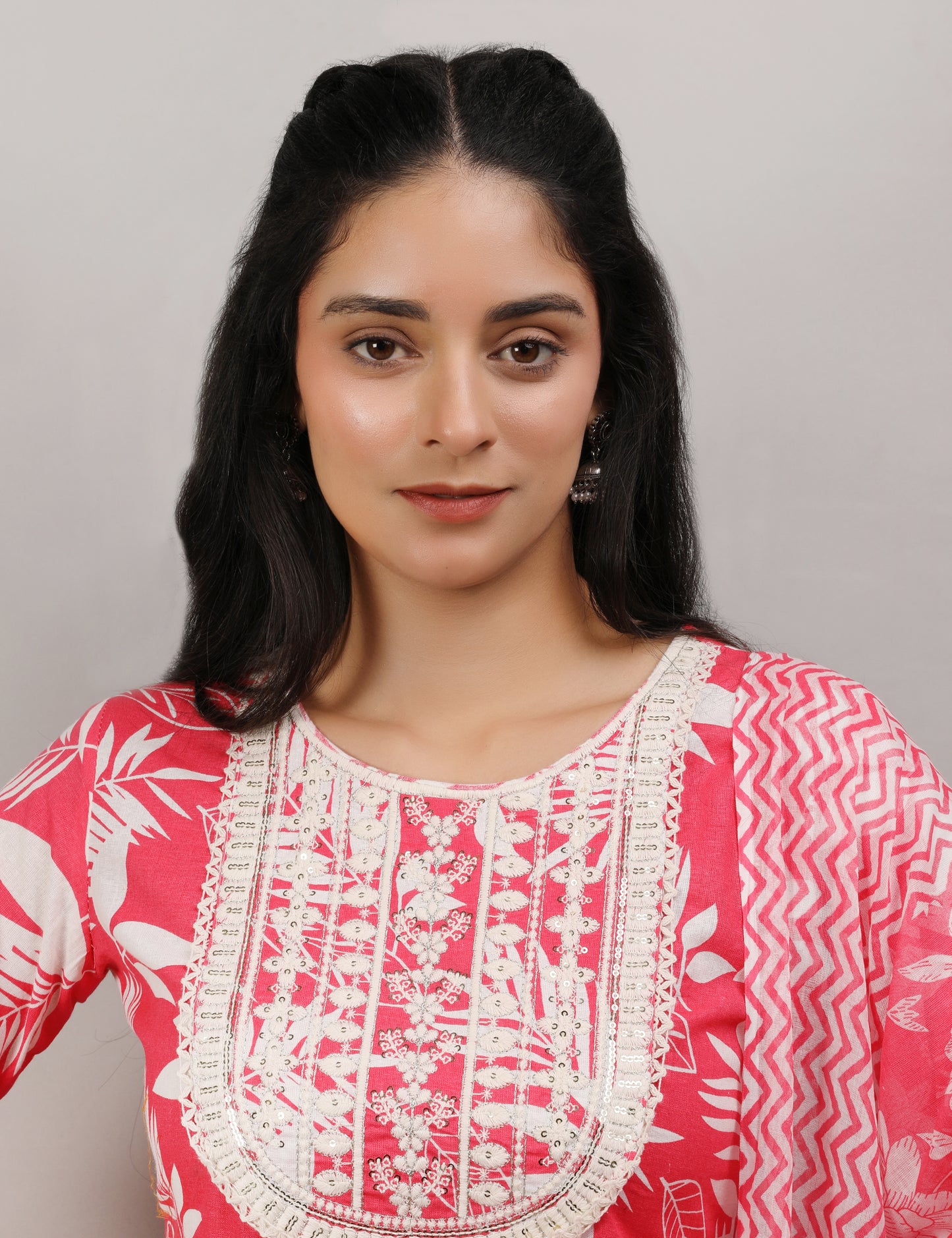 RANI PINK COTTON PRINT ANARKALI SUIT