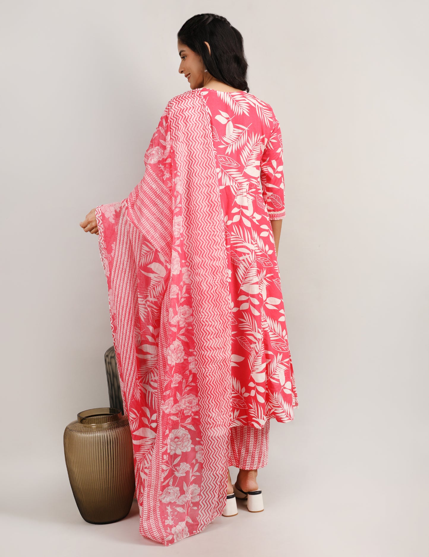 RANI PINK COTTON PRINT ANARKALI SUIT