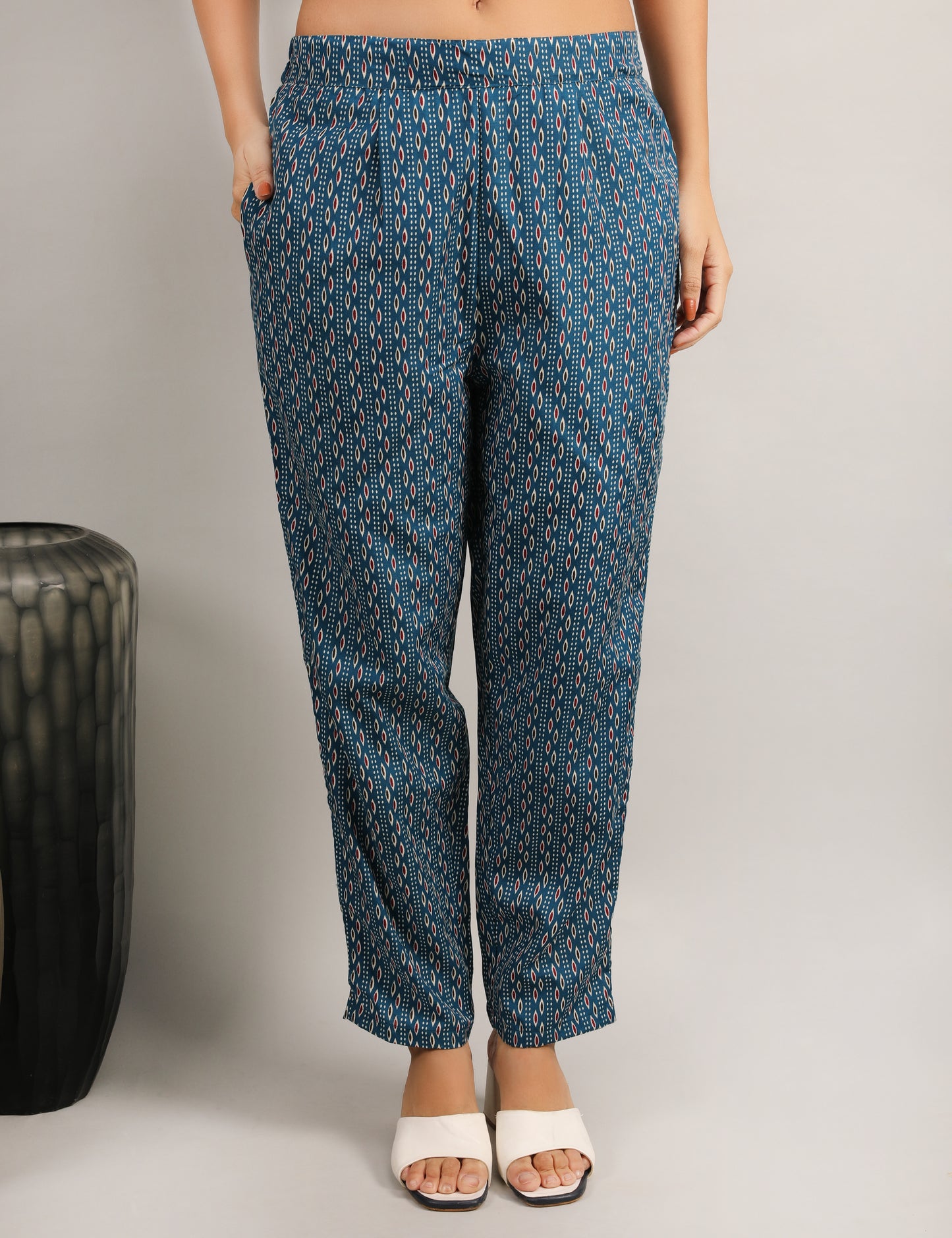 PEOCOCK BLUE COTTON BLOCK PRINT STARIGHT SUIT