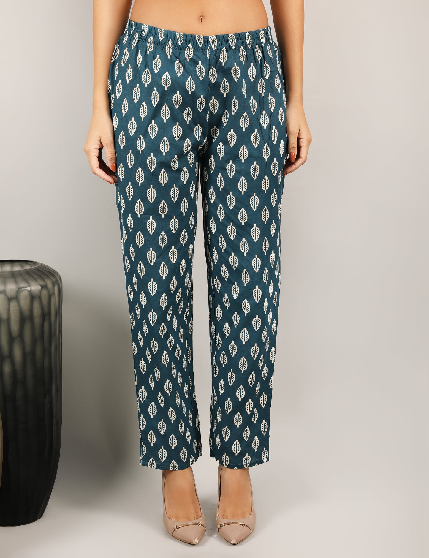 PEOCOCK BLUE COTTON PRINT STARAIGHT SUIT WITH DUPATTA