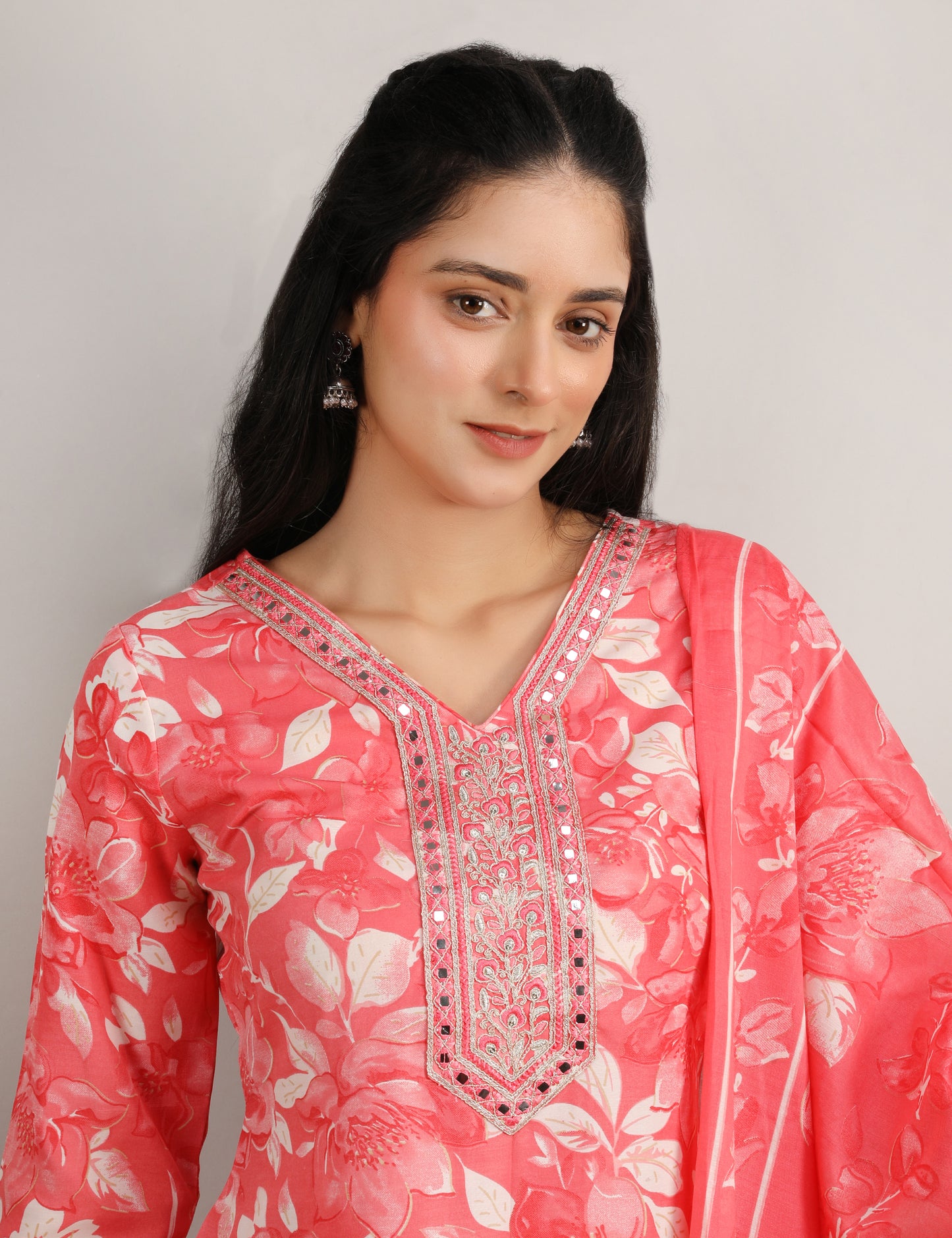 CARROT COLOUR COTTON PRINT STRAIGHT SUIT