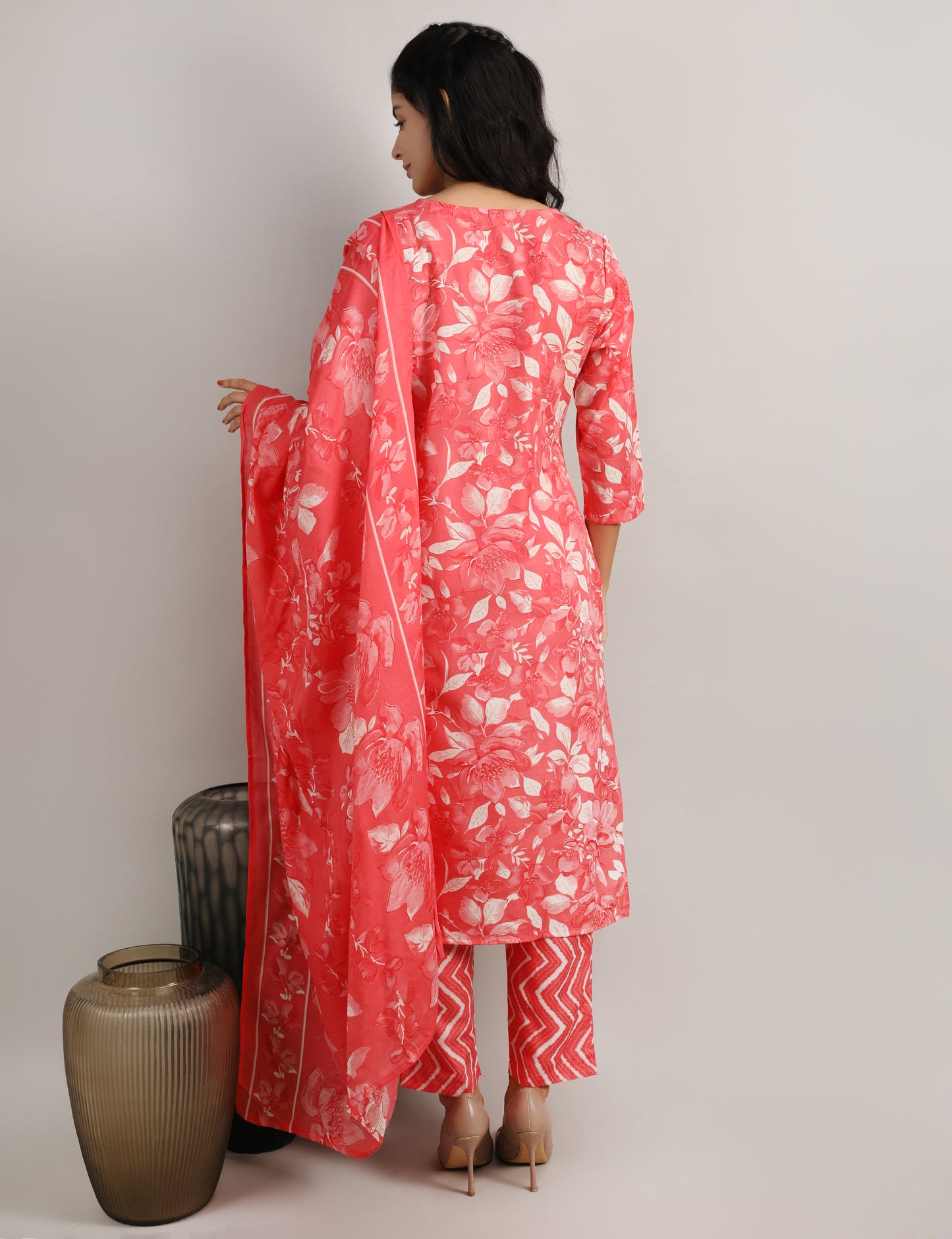 CARROT COLOUR COTTON PRINT STRAIGHT SUIT
