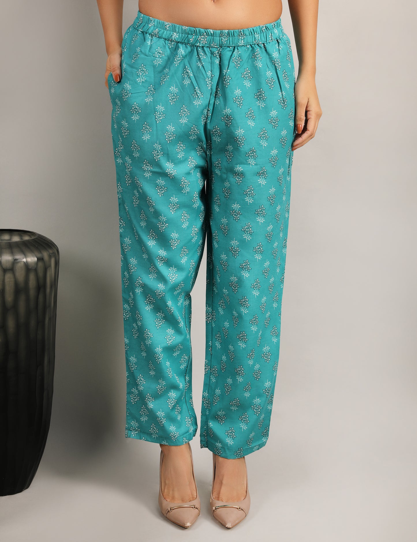 TURQUOISE GREEN COTTON STARIGHT SUIT