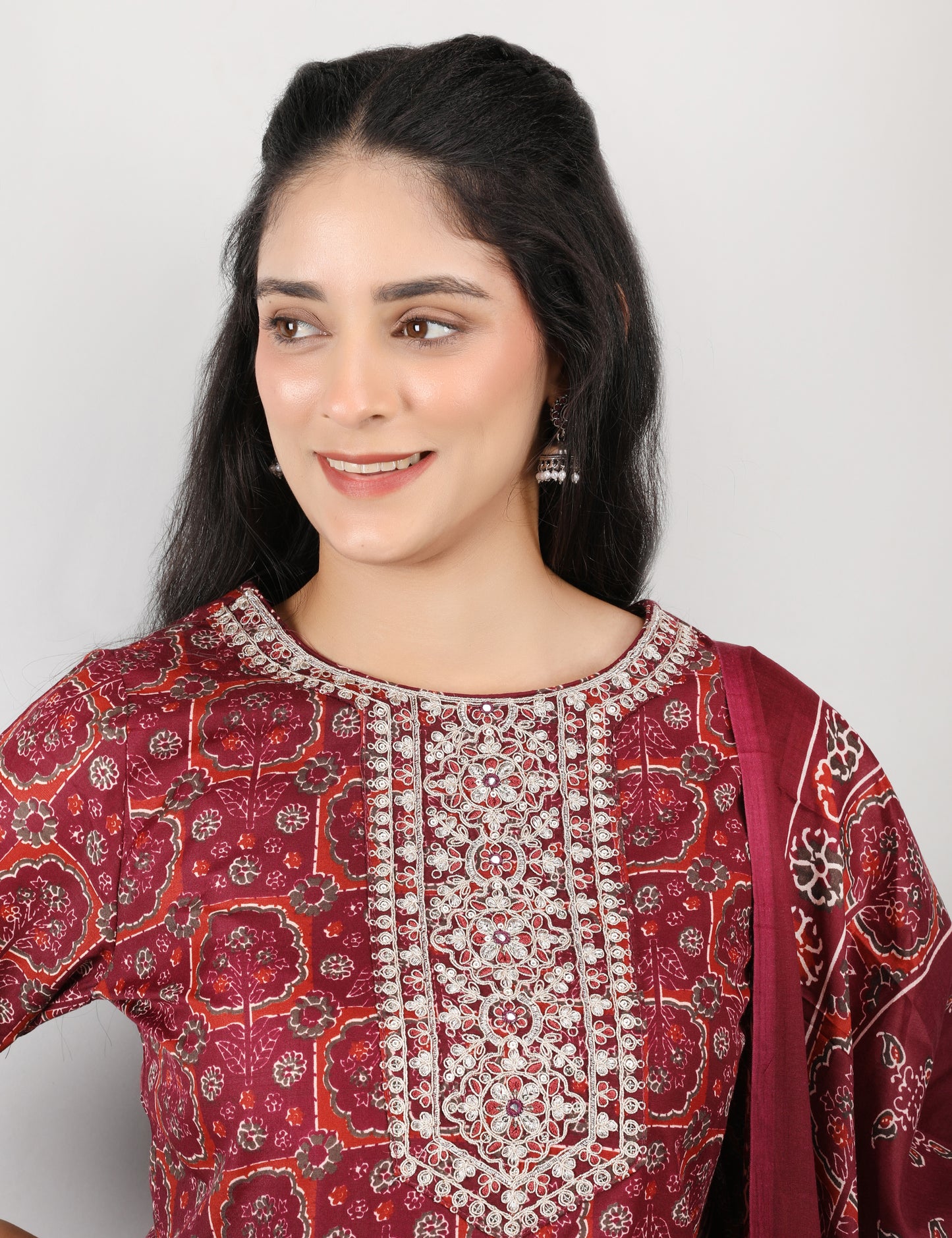 WINE SHADE COTTON STRAIGHT SUIT