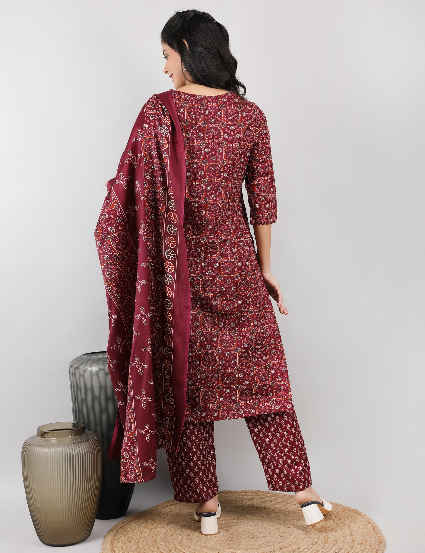 WINE SHADE COTTON STRAIGHT SUIT