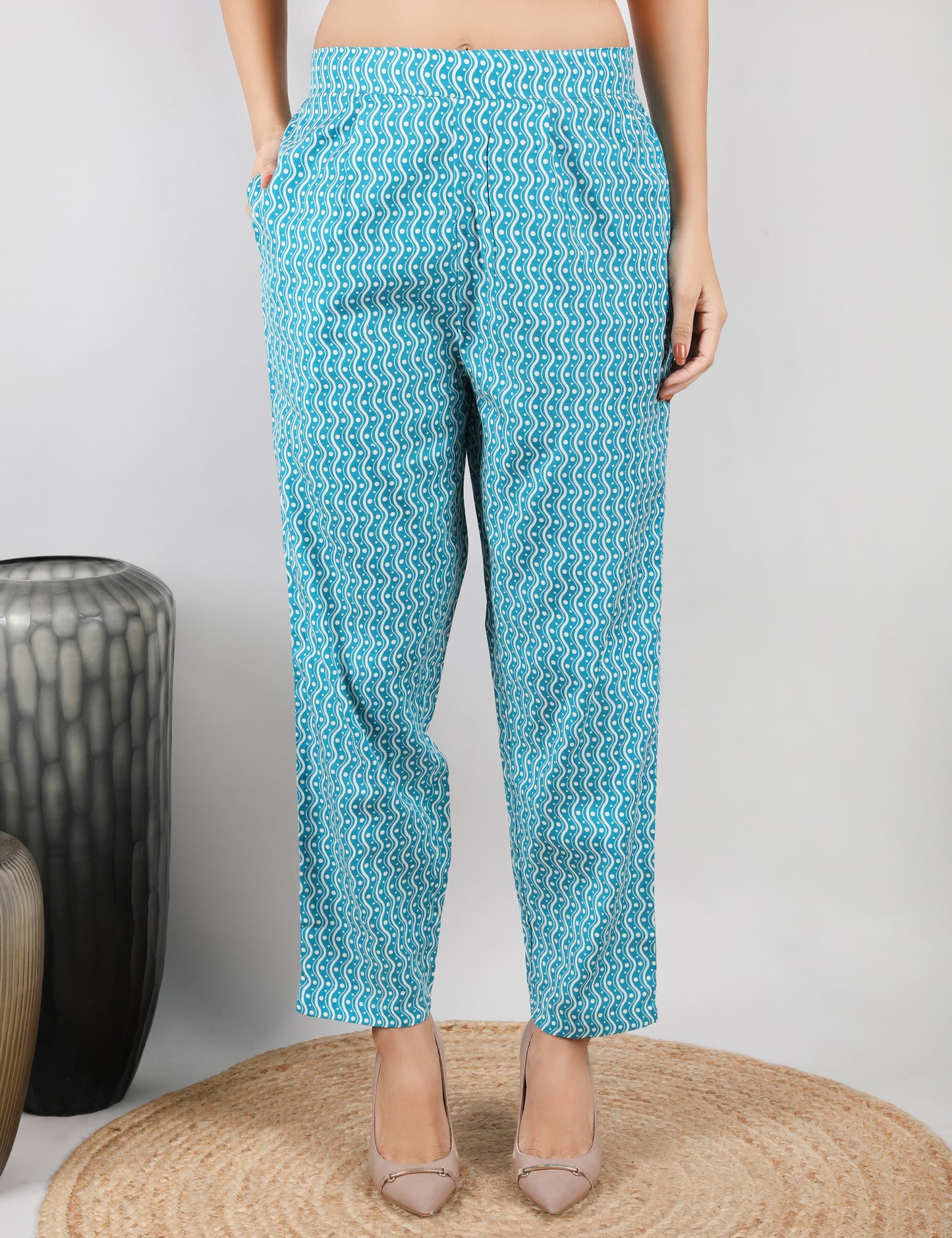 TURQUOISE BLUE BANDHANDI PRINT COTTON STARAIGHT SHIT