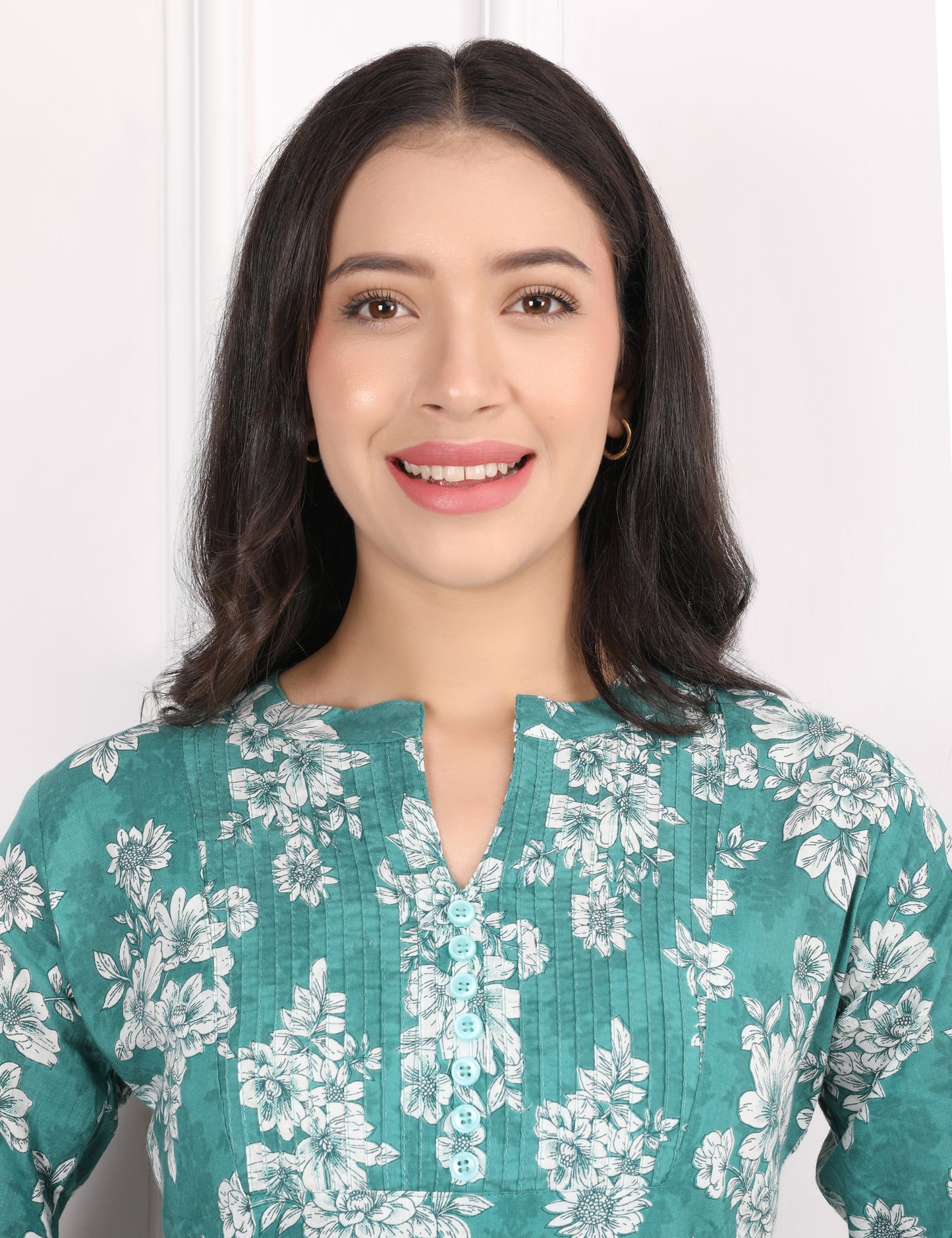 TEAL GREEN COTTON SHORT KURTI