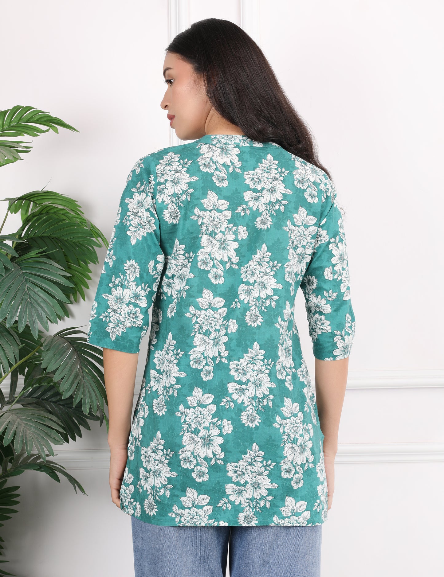 TEAL GREEN COTTON SHORT KURTI