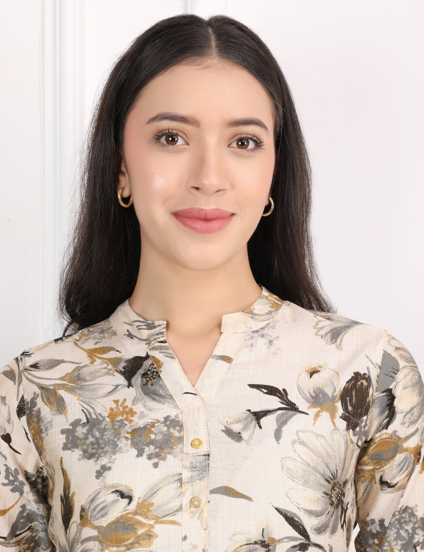 CREAM COTTON PRINT SHORT KURTI