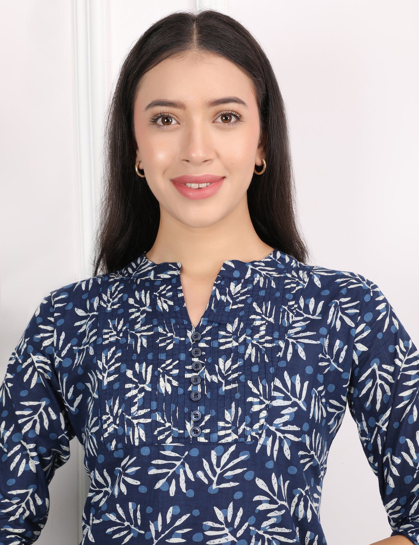 NAVY BLUE COTTON PRINT SHORT KURTI