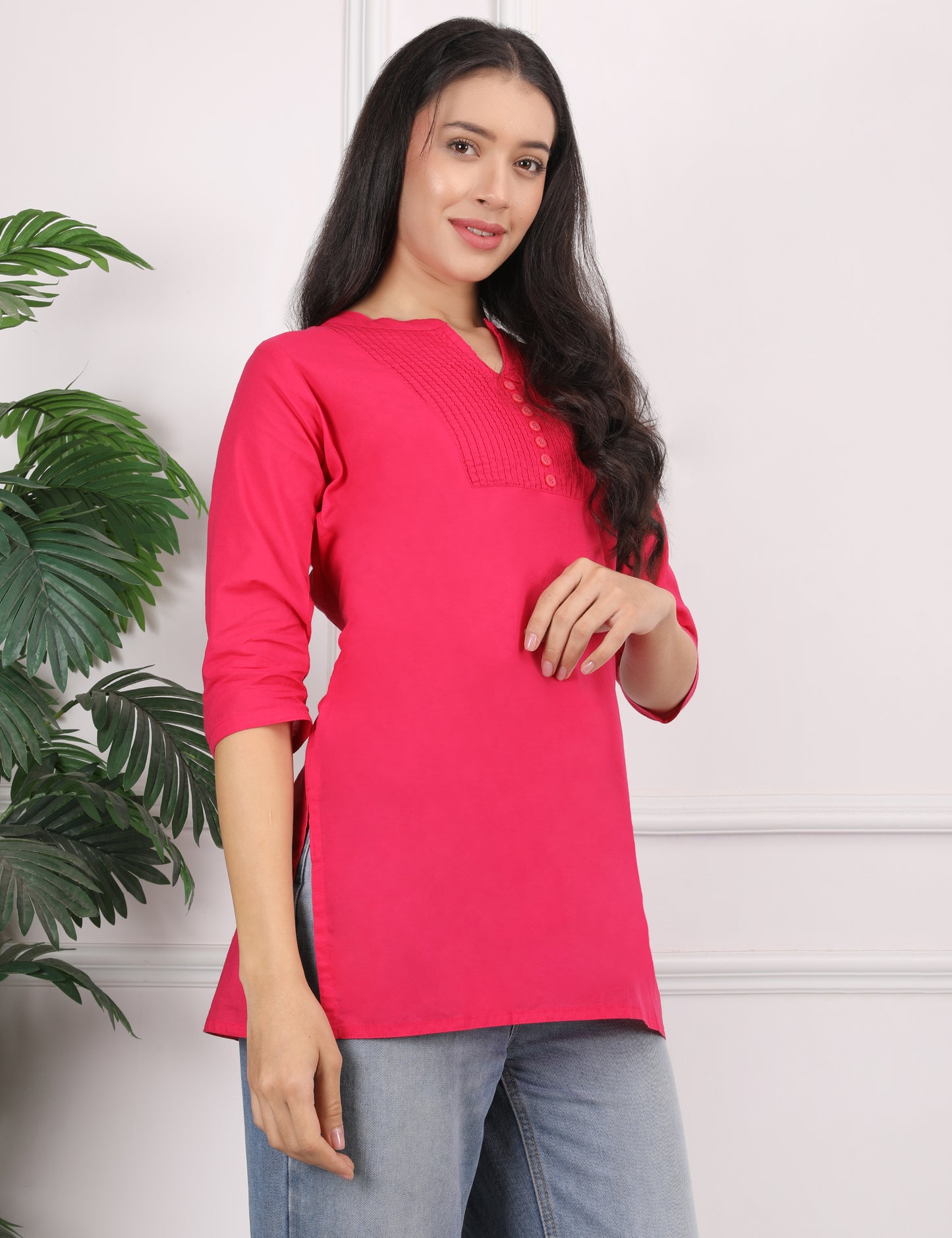 SOLID PINK SHORT KURTI