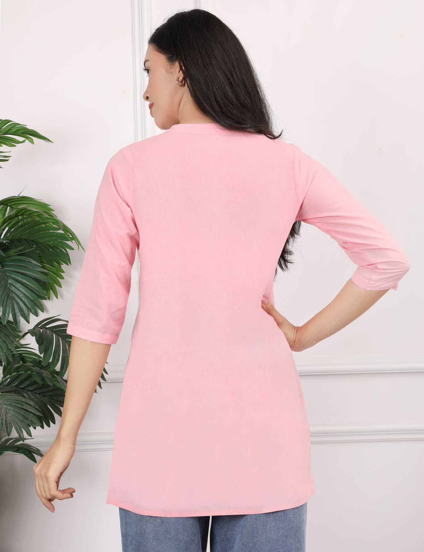 PASTEL PINK COTTON SHORT KURTI