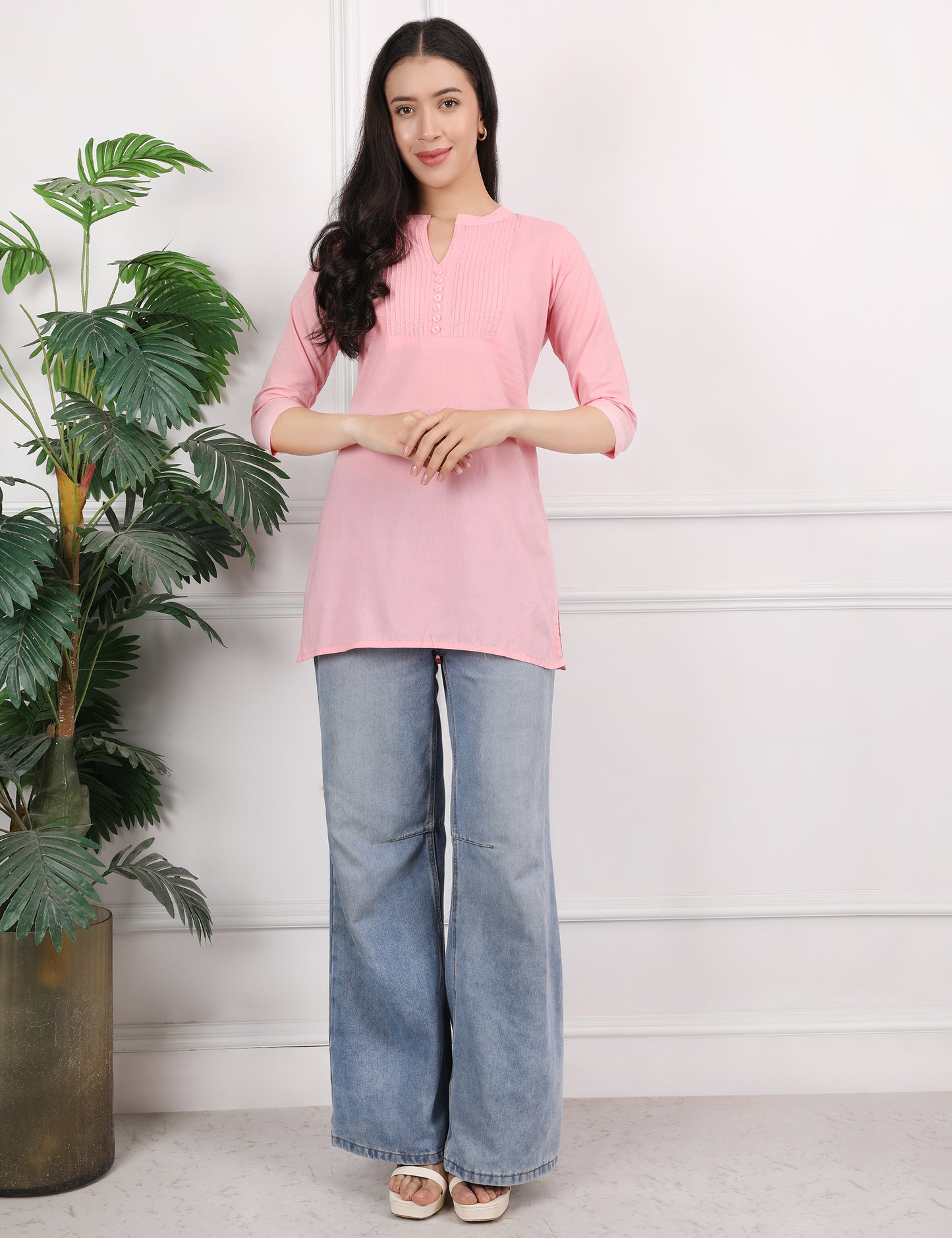 PASTEL PINK COTTON SHORT KURTI