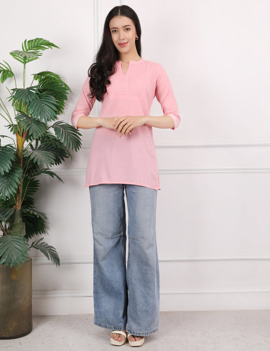 PASTEL PINK COTTON SHORT KURTI