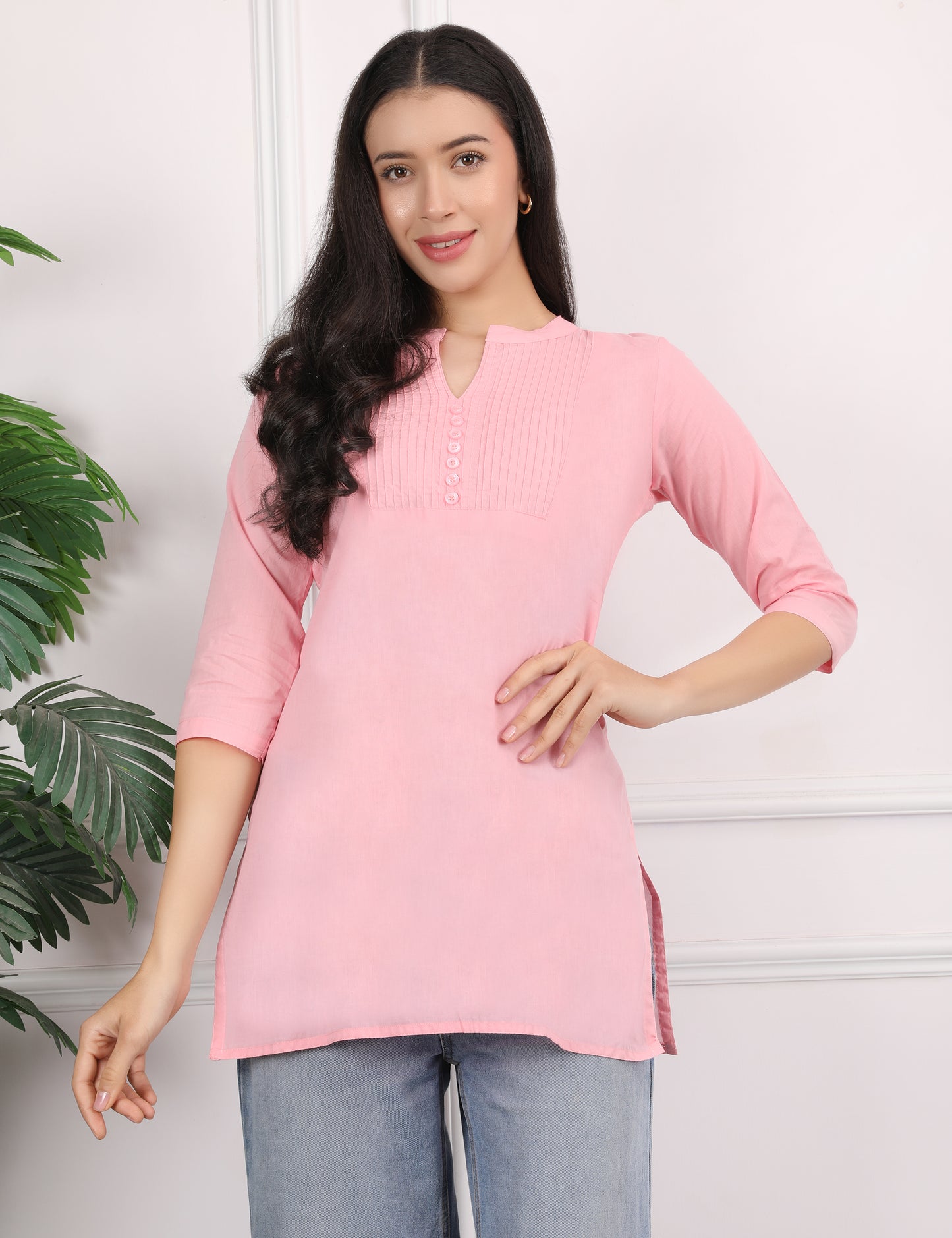 PASTEL PINK COTTON SHORT KURTI