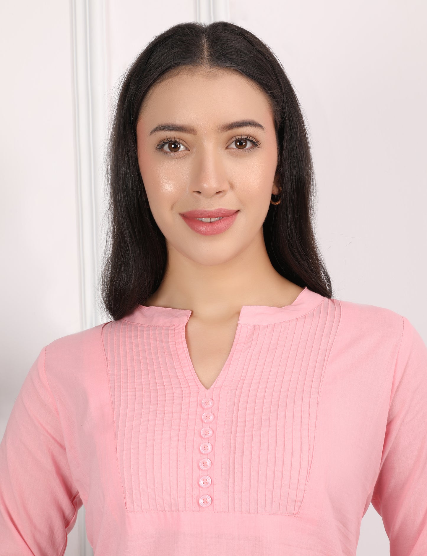 PASTEL PINK COTTON SHORT KURTI