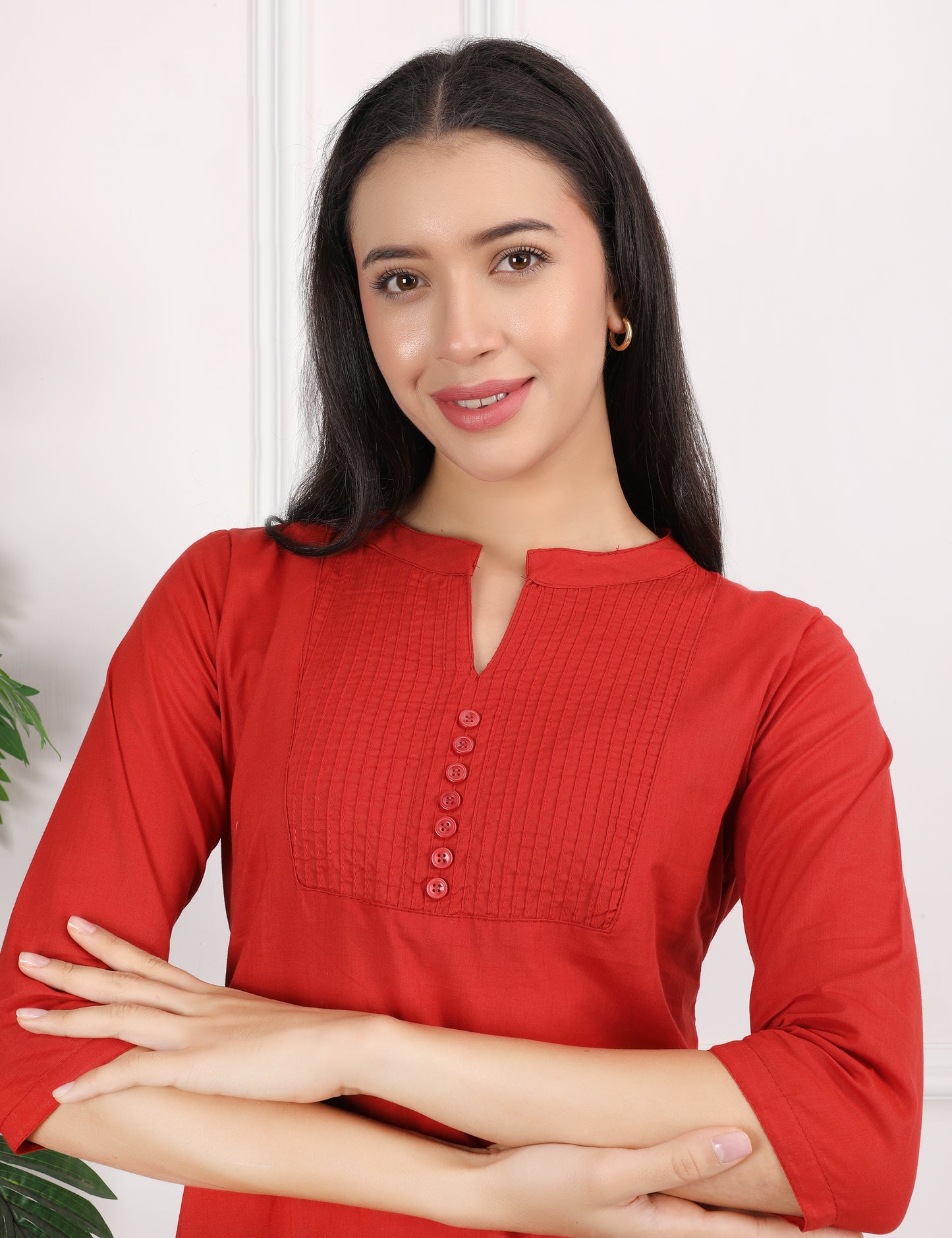 DEEP RED COTTON SHORT KURTI