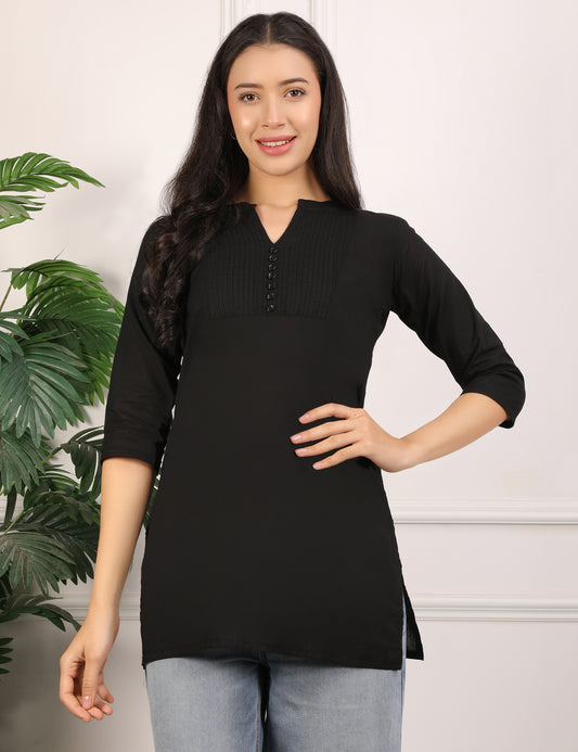SOLID BLACK COTTON SHORT KURTI