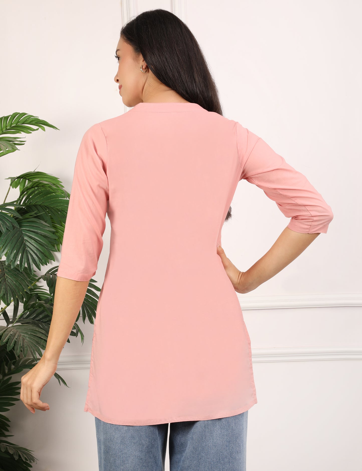 PEACH COLOUR COTTON SHORT KURTI