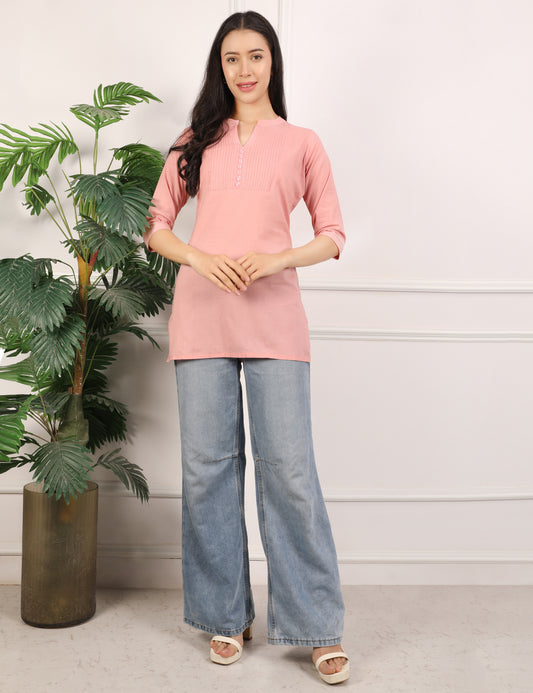 PEACH COLOUR COTTON SHORT KURTI