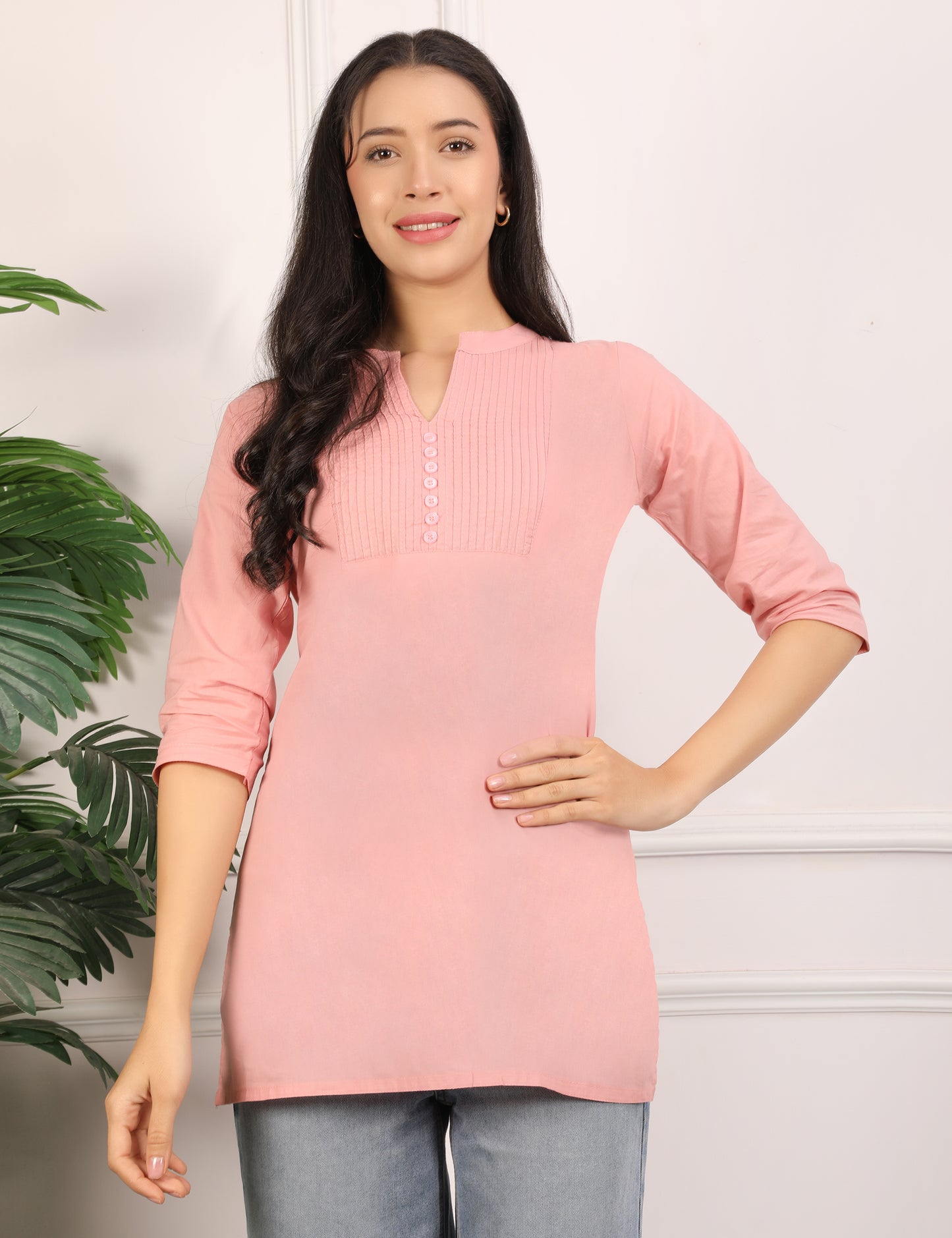 PEACH COLOUR COTTON SHORT KURTI