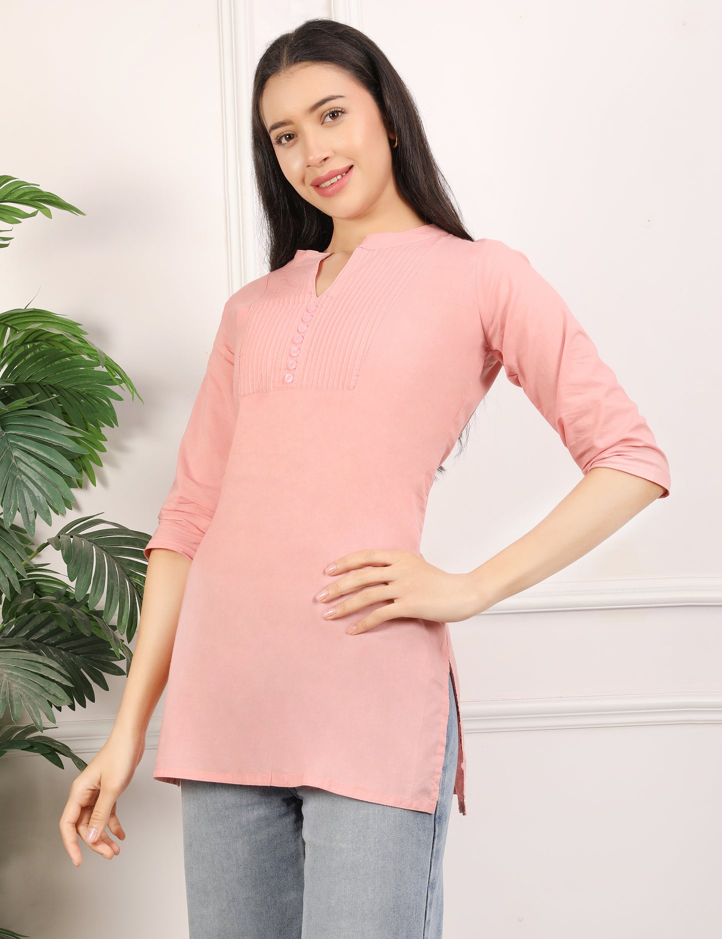 PEACH COLOUR COTTON SHORT KURTI