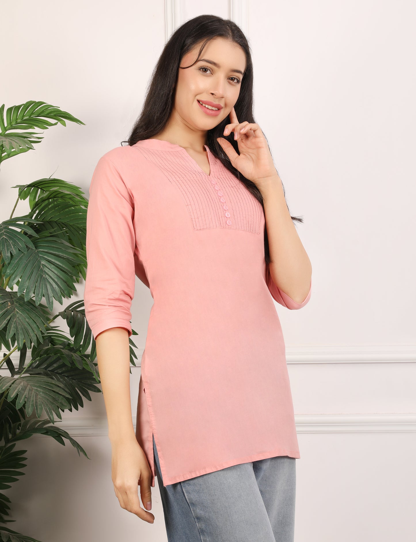 PEACH COLOUR COTTON SHORT KURTI
