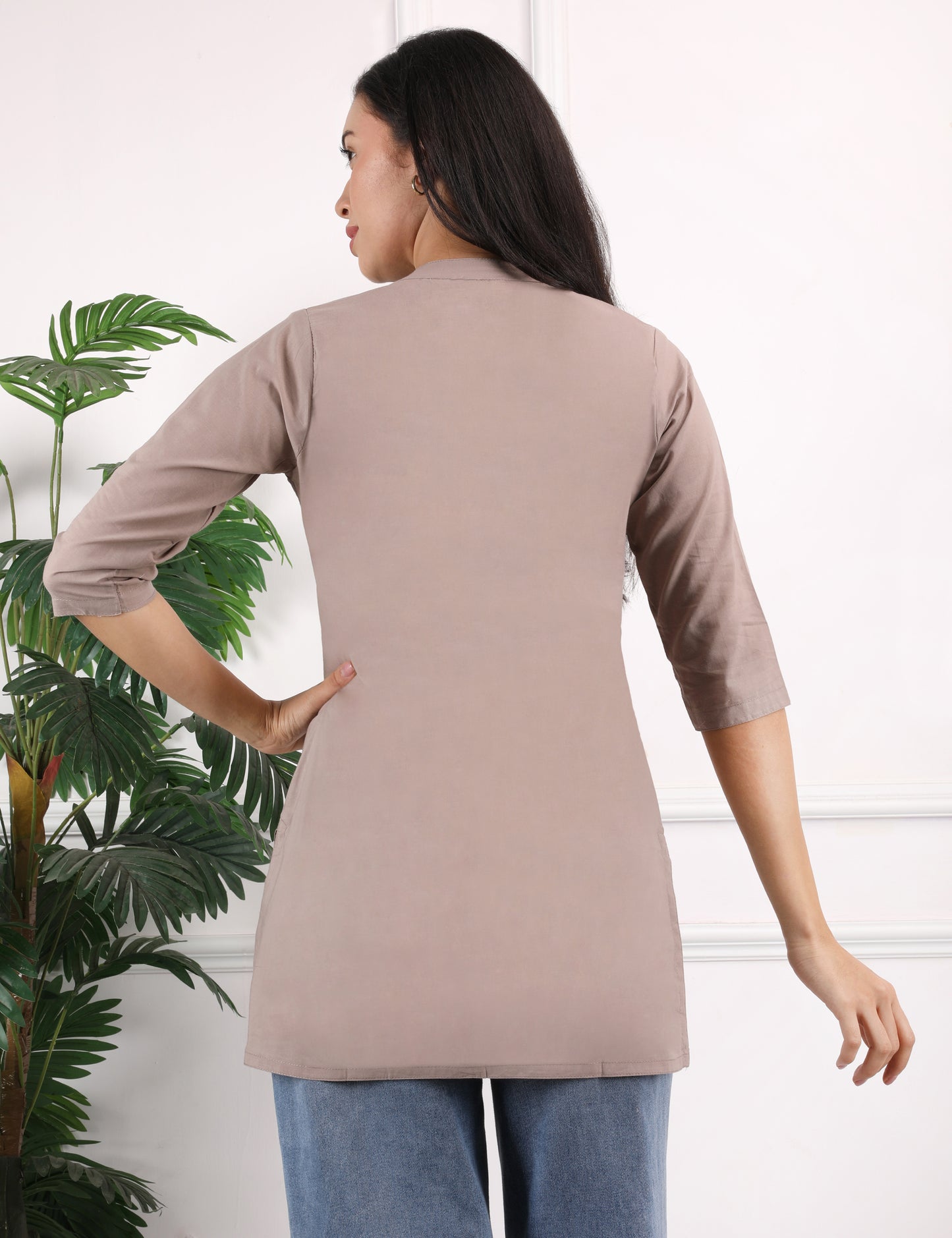 TAUPE BEIGE COTTON SHORT KURTI