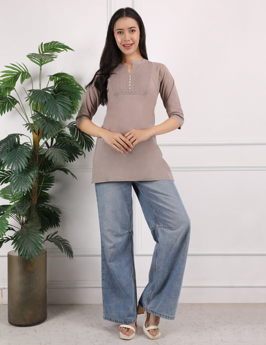 TAUPE BEIGE COTTON SHORT KURTI