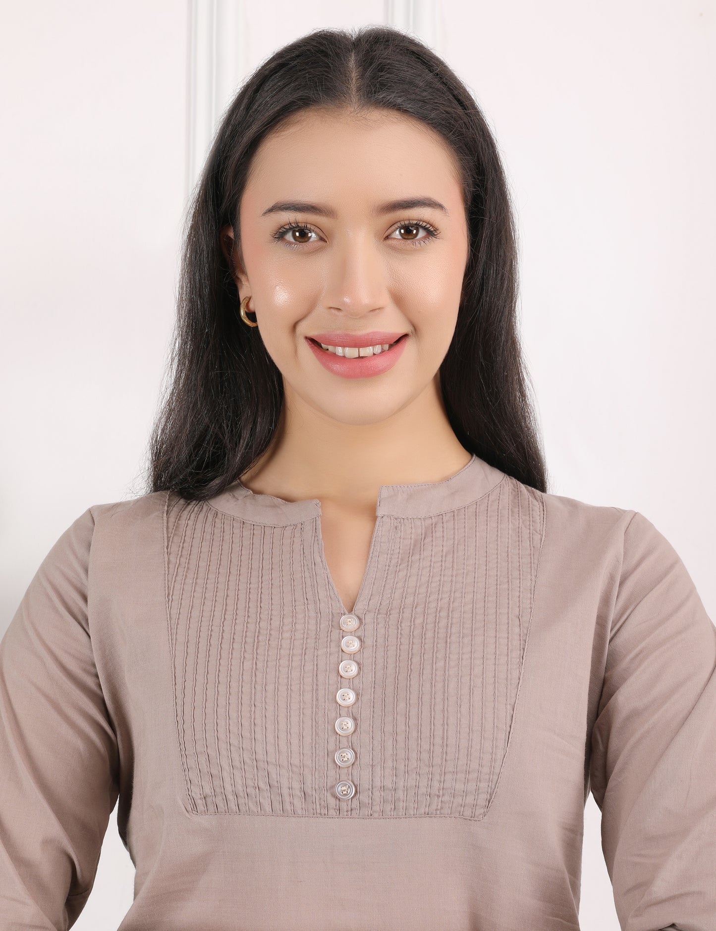 TAUPE BEIGE COTTON SHORT KURTI