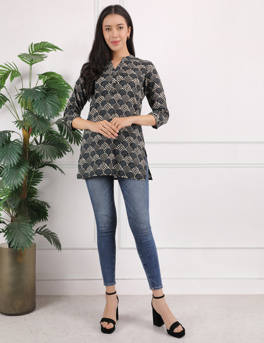 BLACK COTTON BLOCK PRINT KURTI