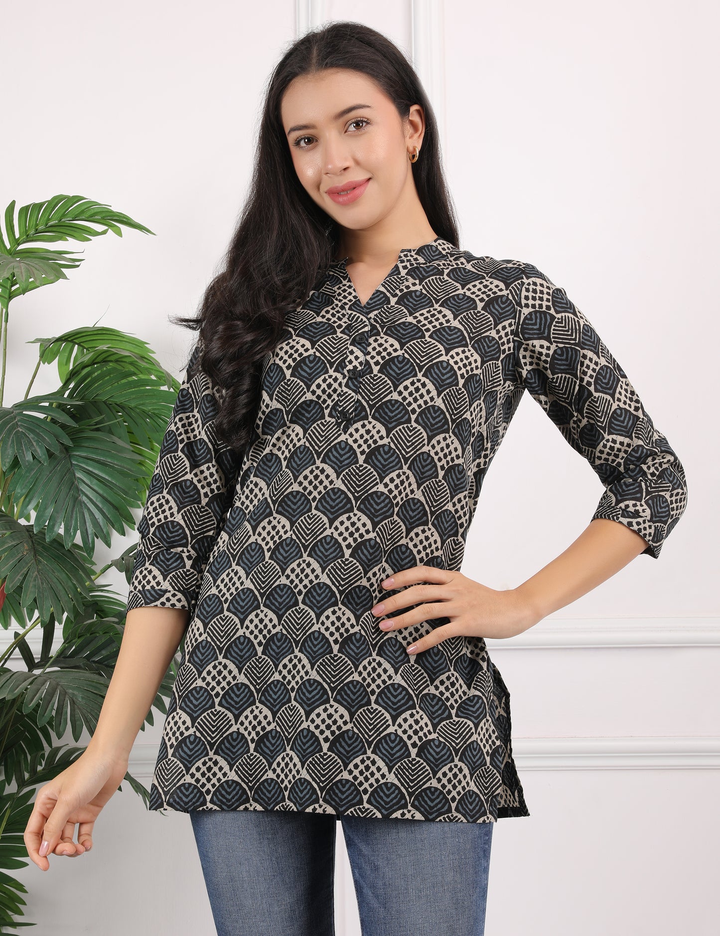 BLACK COTTON BLOCK PRINT KURTI