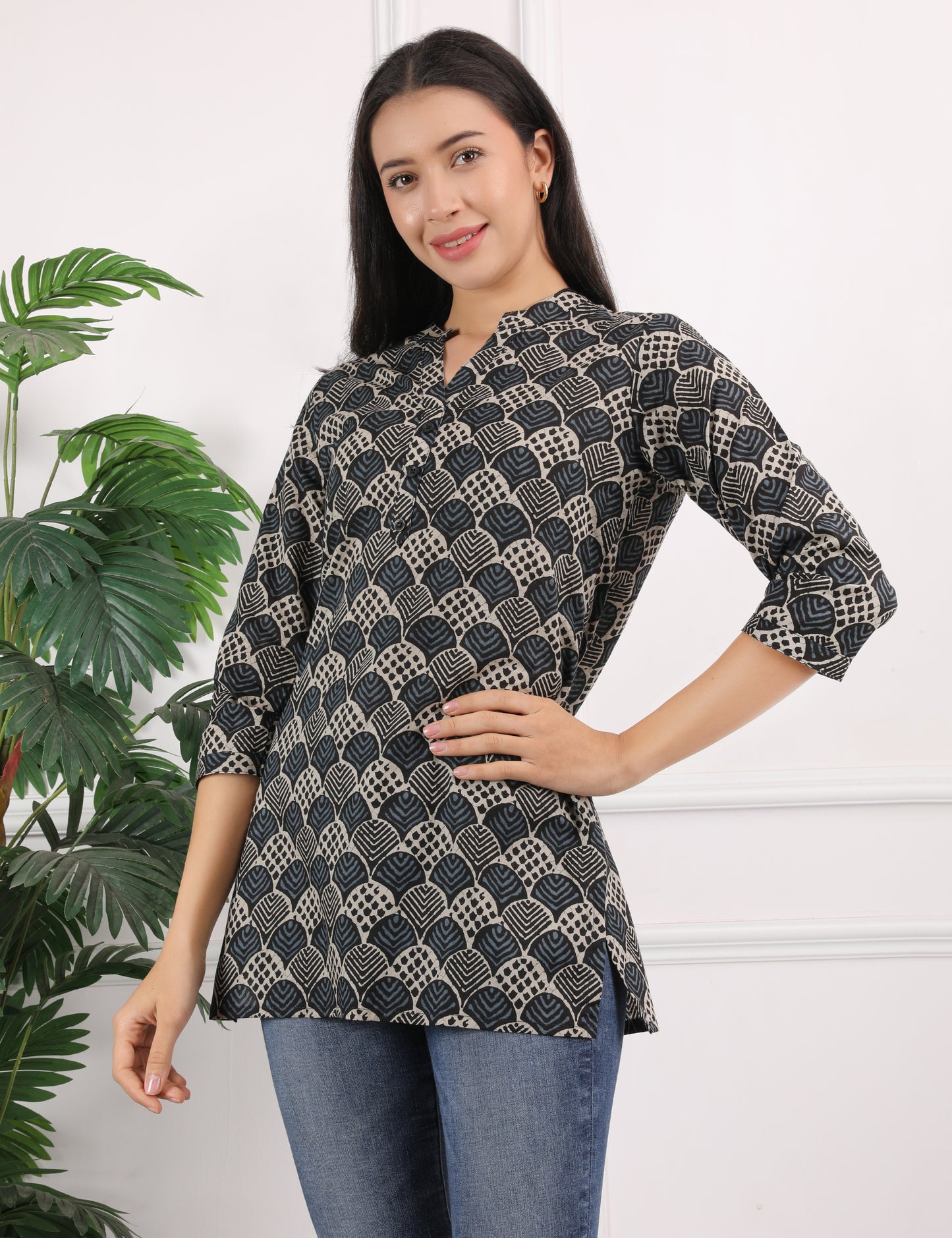 BLACK COTTON BLOCK PRINT KURTI