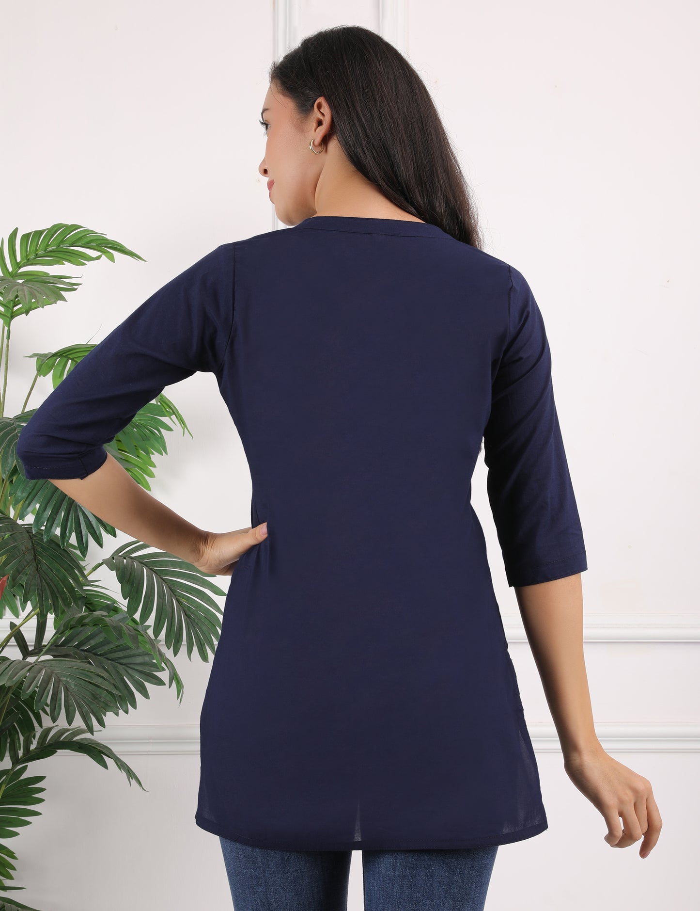 SOLID NAVY BLUE COTTON SHORT KURTI