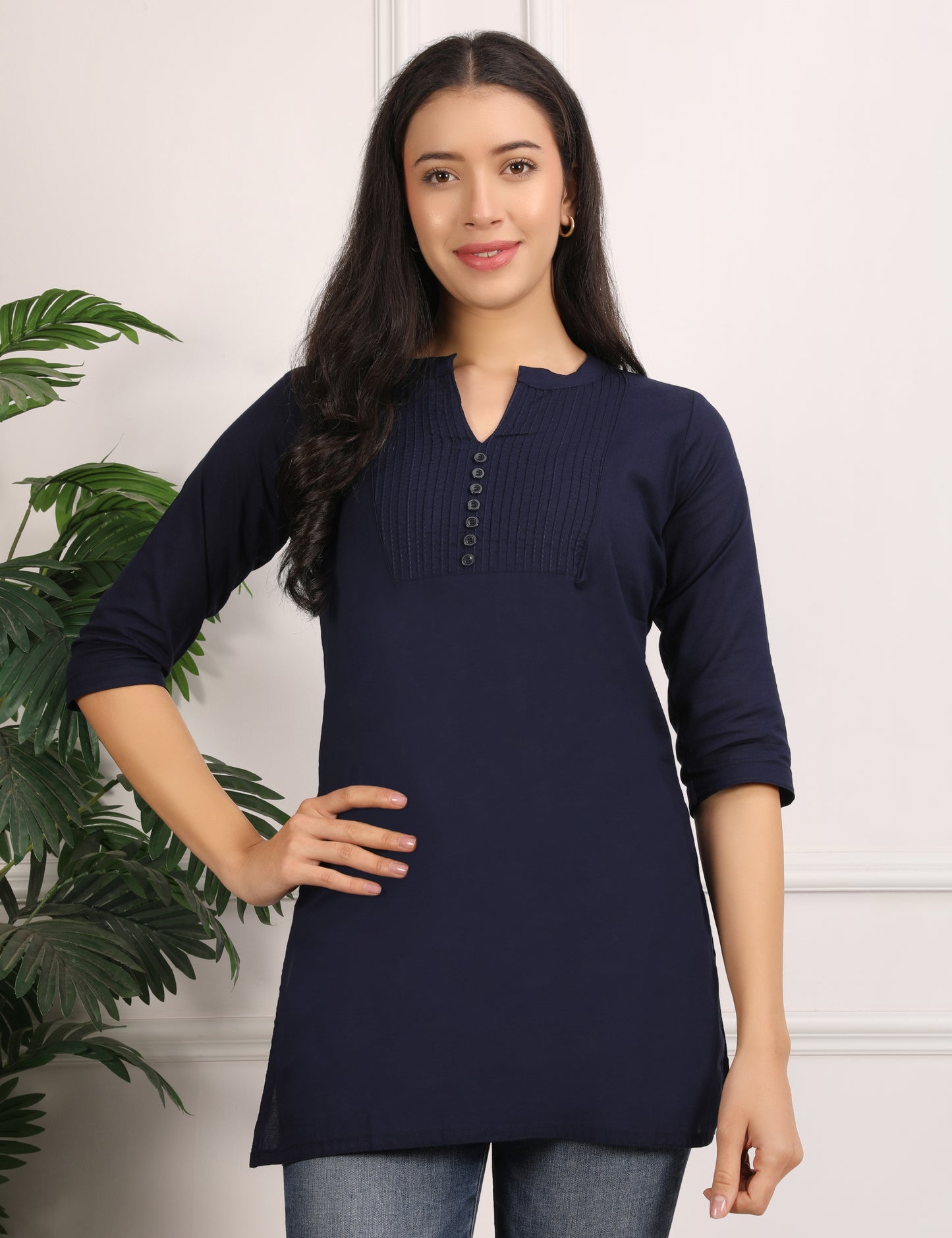 SOLID NAVY BLUE COTTON SHORT KURTI