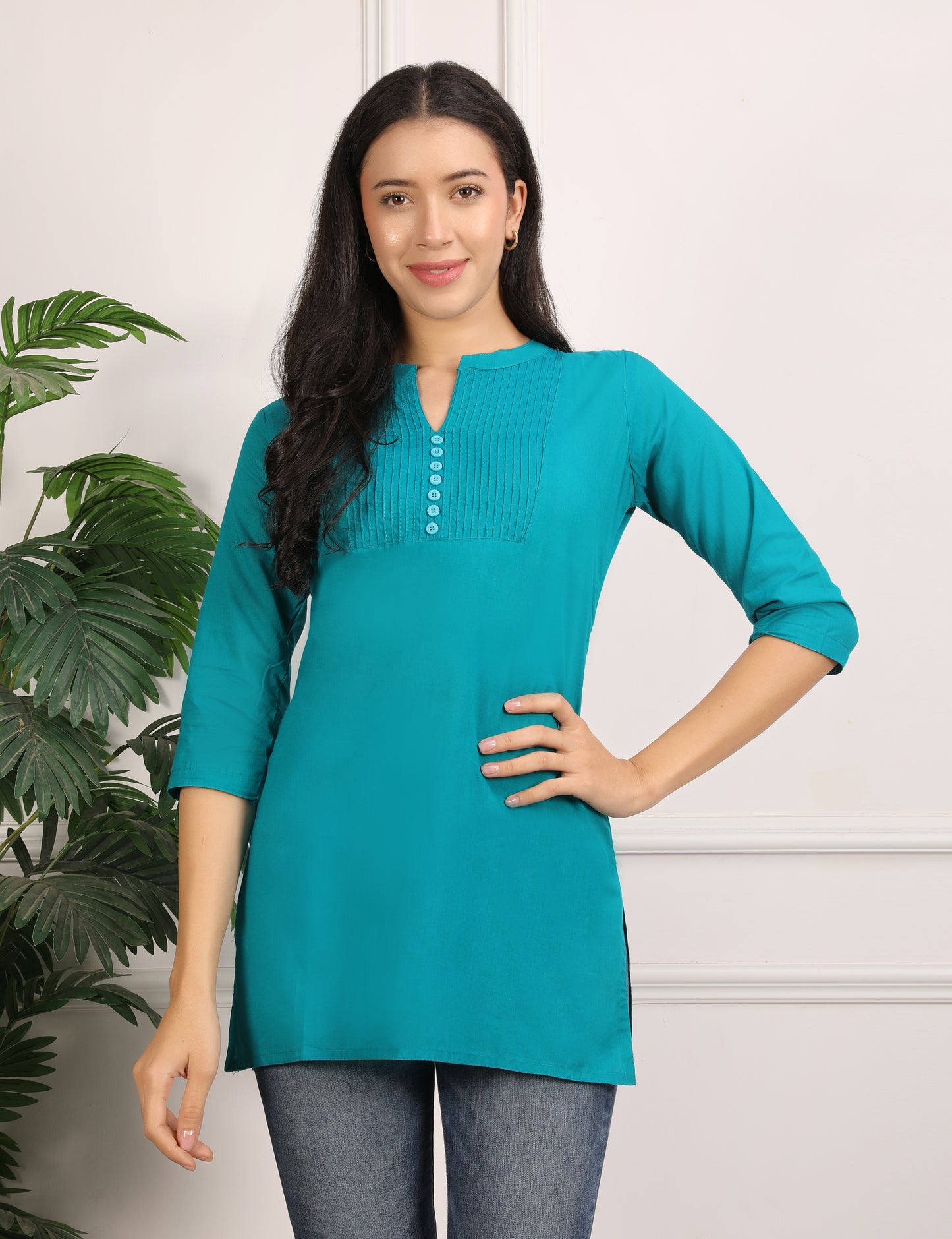 PEACOCK GREEN SOILD COLOUR SHORT KURTI