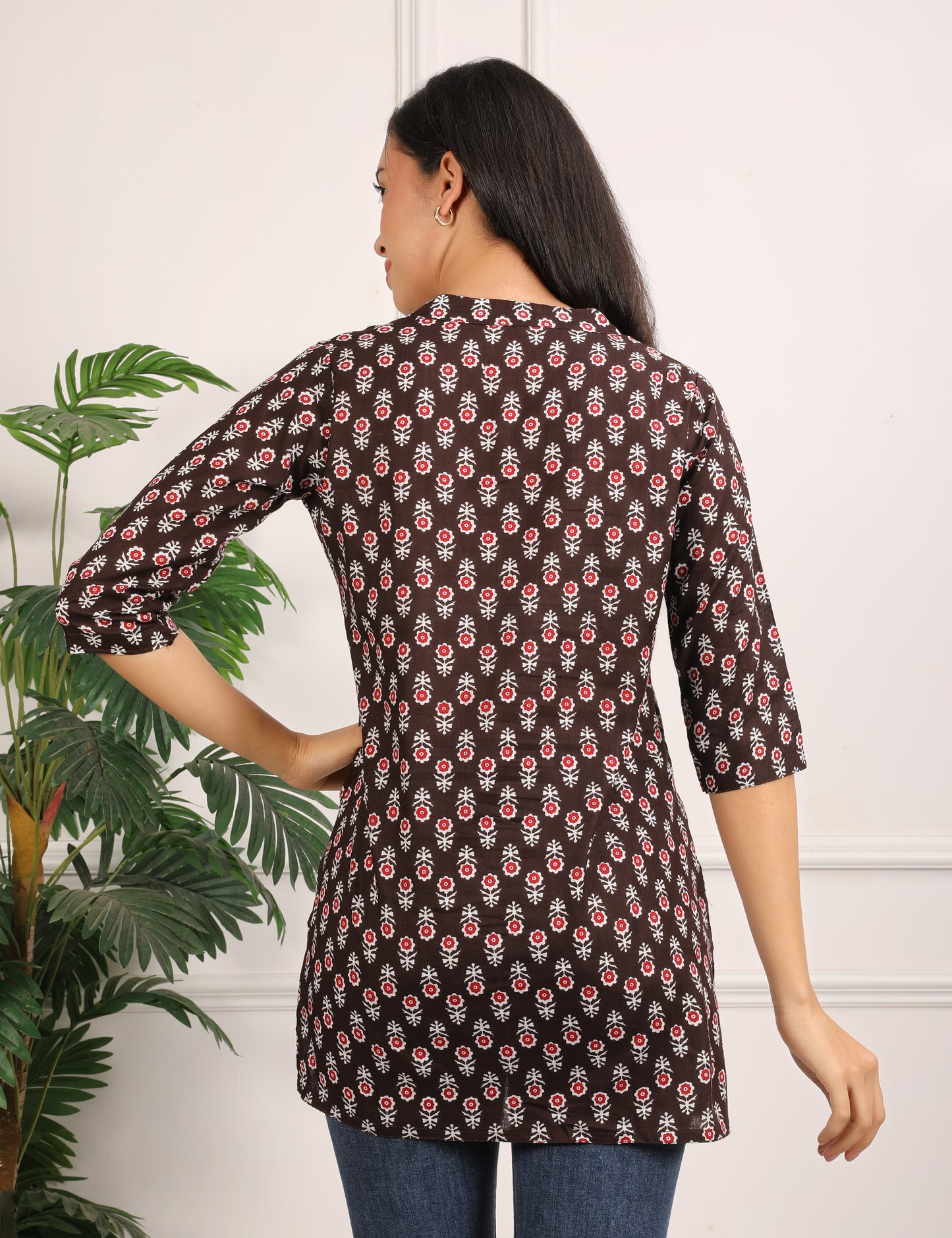 COFFEE BROWN BLOCK PTINT KURTI