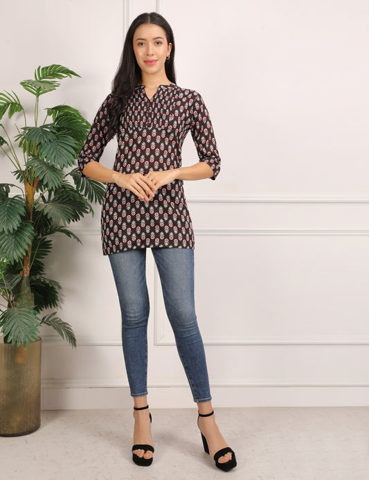 COFFEE BROWN BLOCK PTINT KURTI