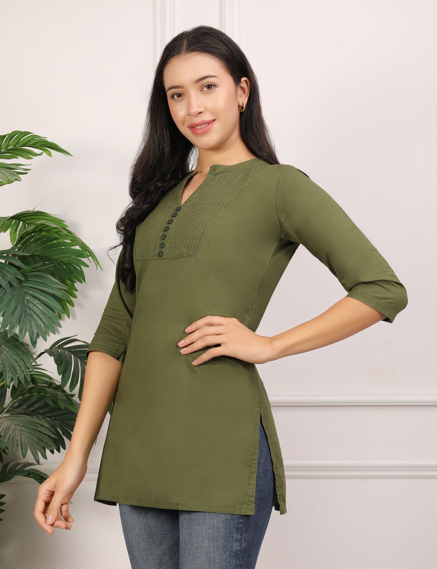 OLIVE GREEN SOILD COLOUR SHORT KURTI