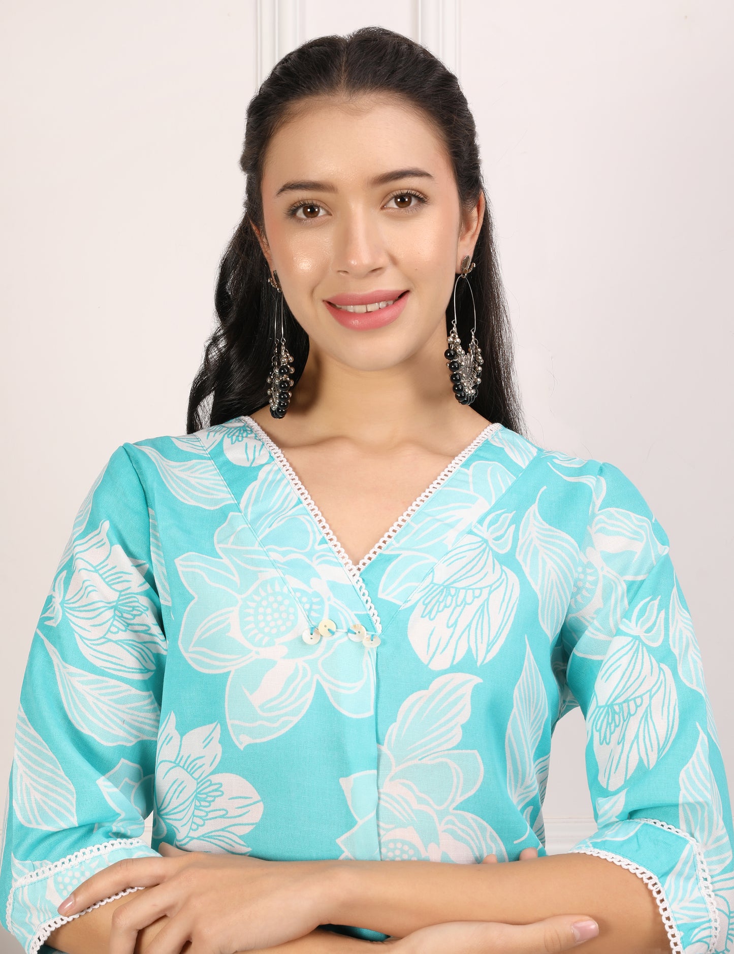 AQUA BLUE COTTON PRINT CO-ORD SET